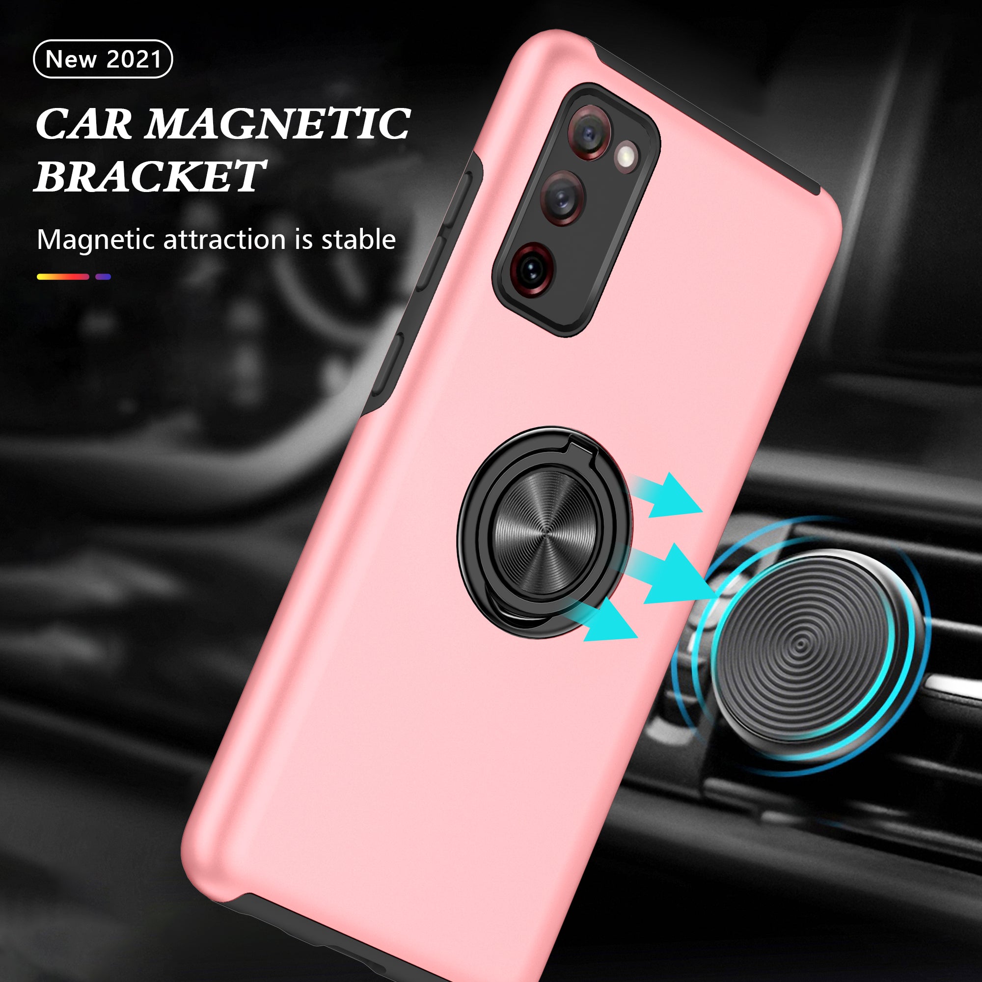 Ring Shape Kickstand Design Shock Absorption Hybrid Phone Case Cover for Samsung Galaxy S20 FE/S20 Fan Edition/S20 FE 5G/S20 Fan Edition 5G/S20 Lite/S20 FE 2022 - Pink