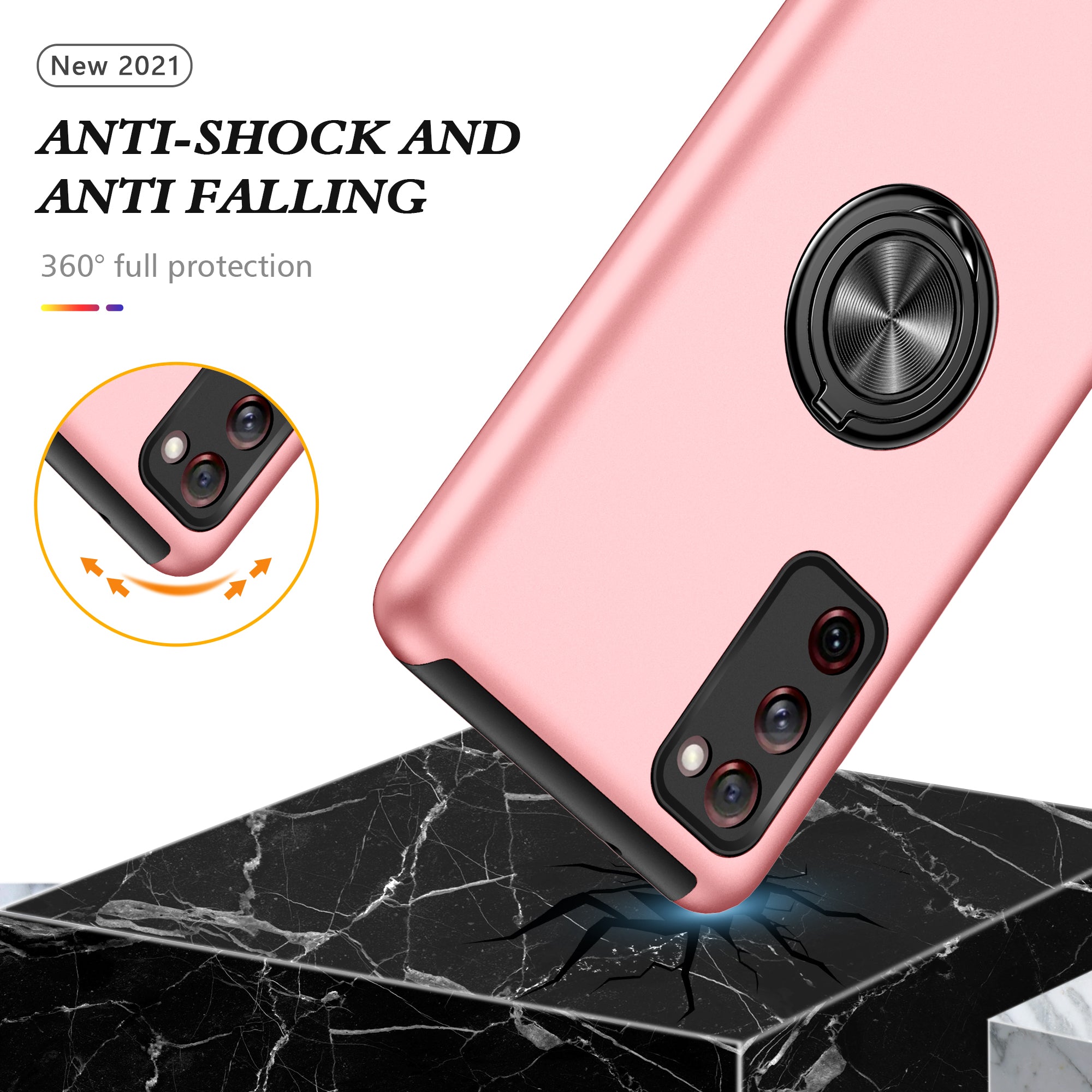 Ring Shape Kickstand Design Shock Absorption Hybrid Phone Case Cover for Samsung Galaxy S20 FE/S20 Fan Edition/S20 FE 5G/S20 Fan Edition 5G/S20 Lite/S20 FE 2022 - Pink