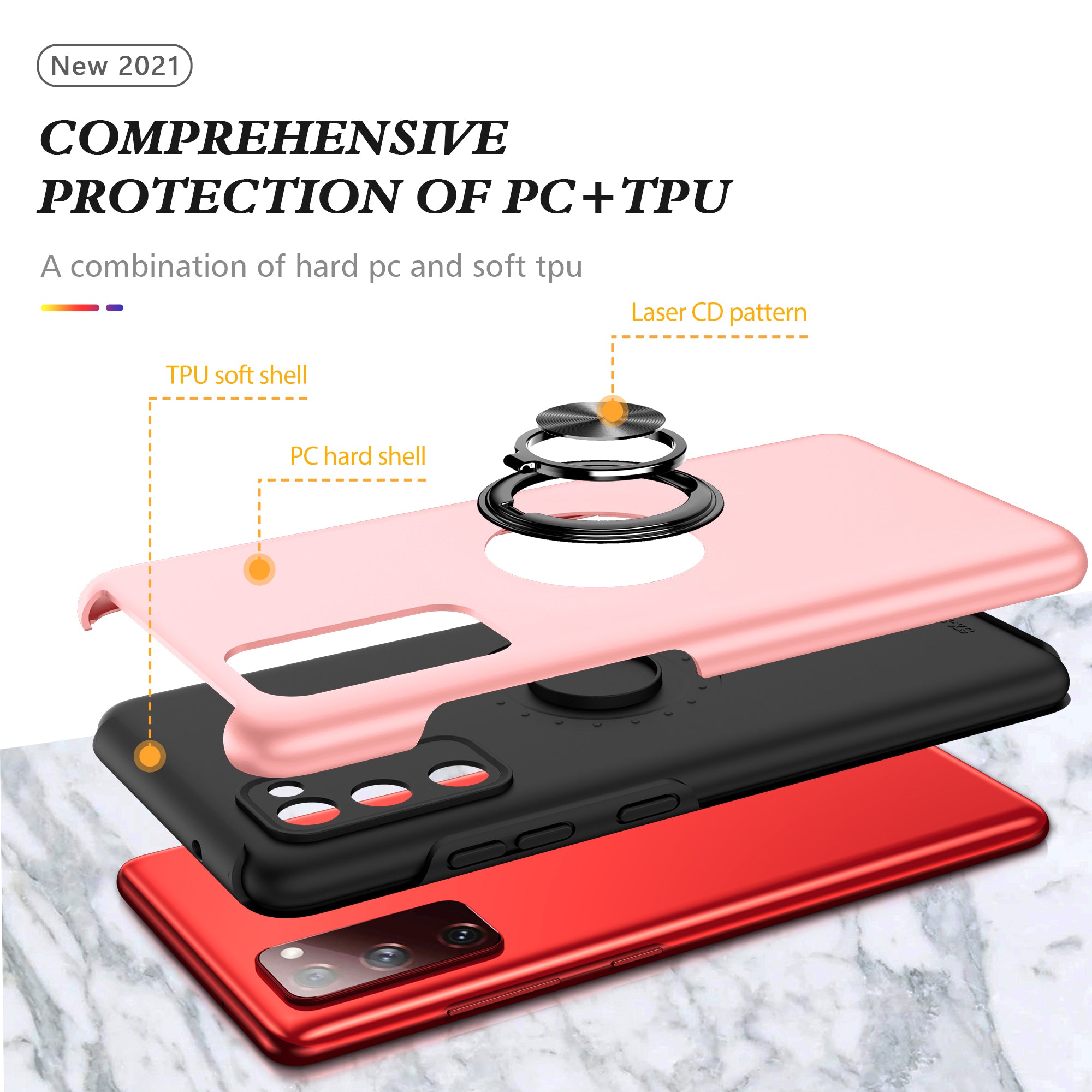 Ring Shape Kickstand Design Shock Absorption Hybrid Phone Case Cover for Samsung Galaxy S20 FE/S20 Fan Edition/S20 FE 5G/S20 Fan Edition 5G/S20 Lite/S20 FE 2022 - Pink