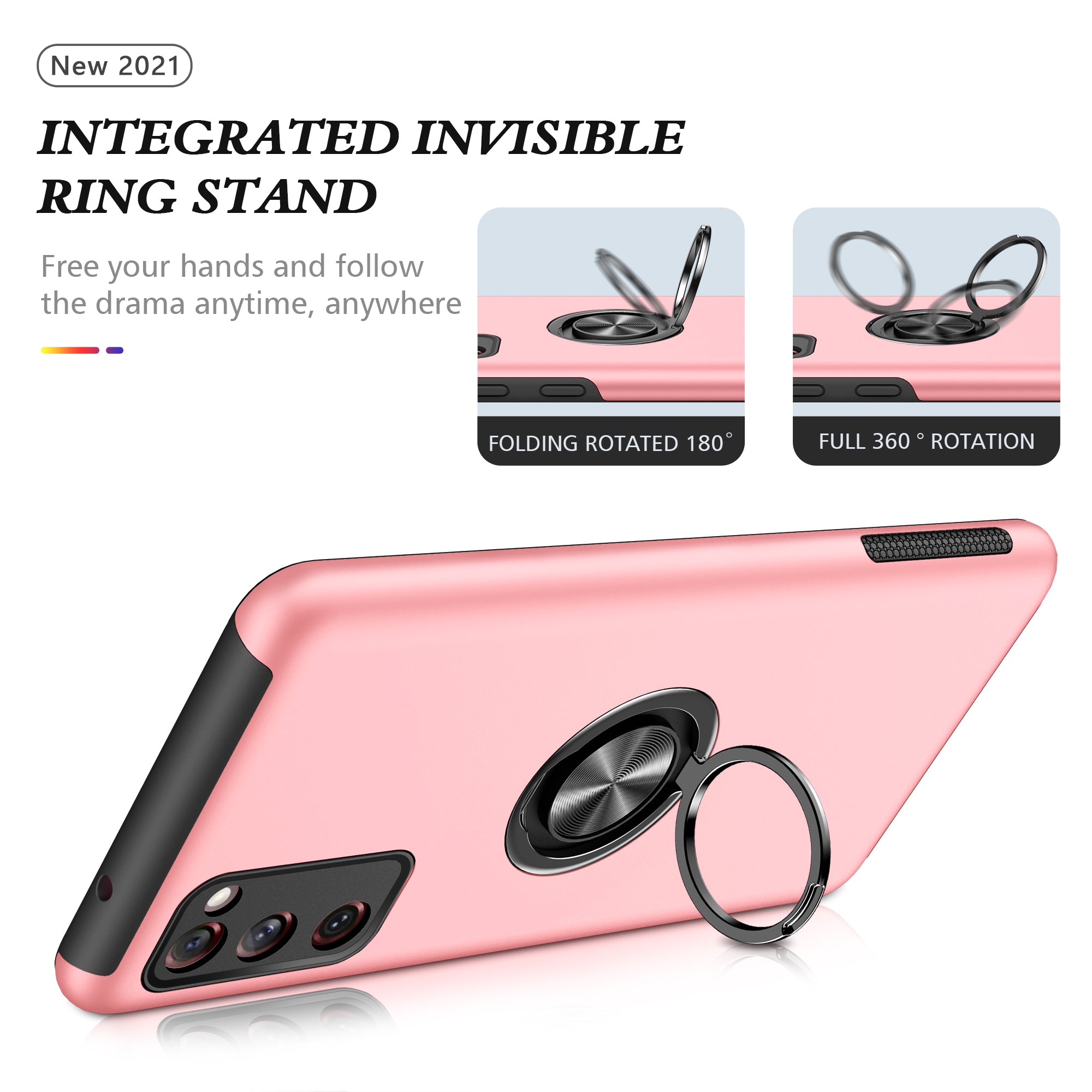 Ring Shape Kickstand Design Shock Absorption Hybrid Phone Case Cover for Samsung Galaxy S20 FE/S20 Fan Edition/S20 FE 5G/S20 Fan Edition 5G/S20 Lite/S20 FE 2022 - Pink