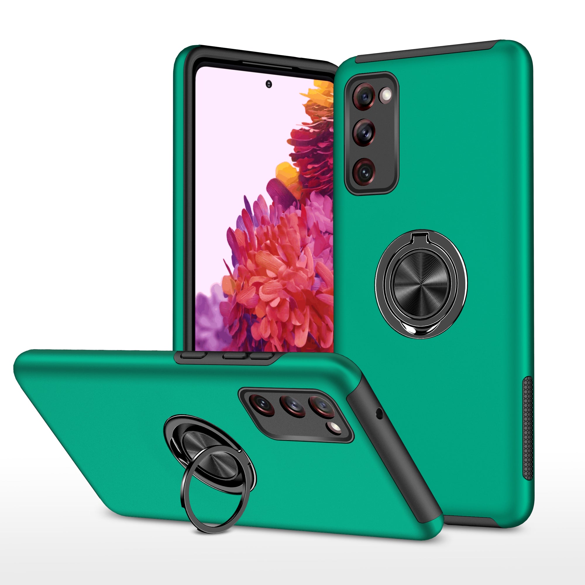 Ring Shape Kickstand Design Shock Absorption Hybrid Phone Case Cover for Samsung Galaxy S20 FE/S20 Fan Edition/S20 FE 5G/S20 Fan Edition 5G/S20 Lite/S20 FE 2022 - Blackish Green