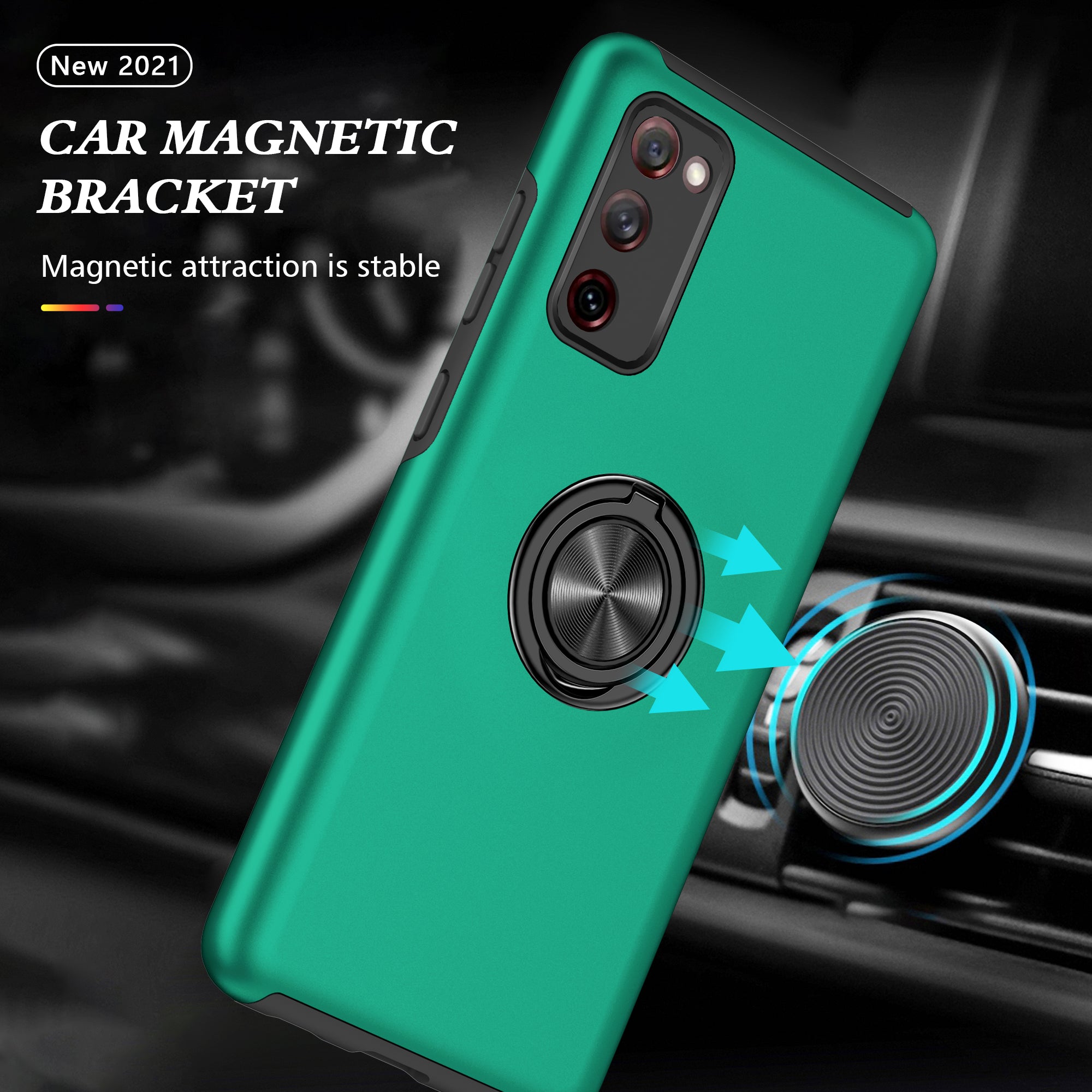 Ring Shape Kickstand Design Shock Absorption Hybrid Phone Case Cover for Samsung Galaxy S20 FE/S20 Fan Edition/S20 FE 5G/S20 Fan Edition 5G/S20 Lite/S20 FE 2022 - Blackish Green