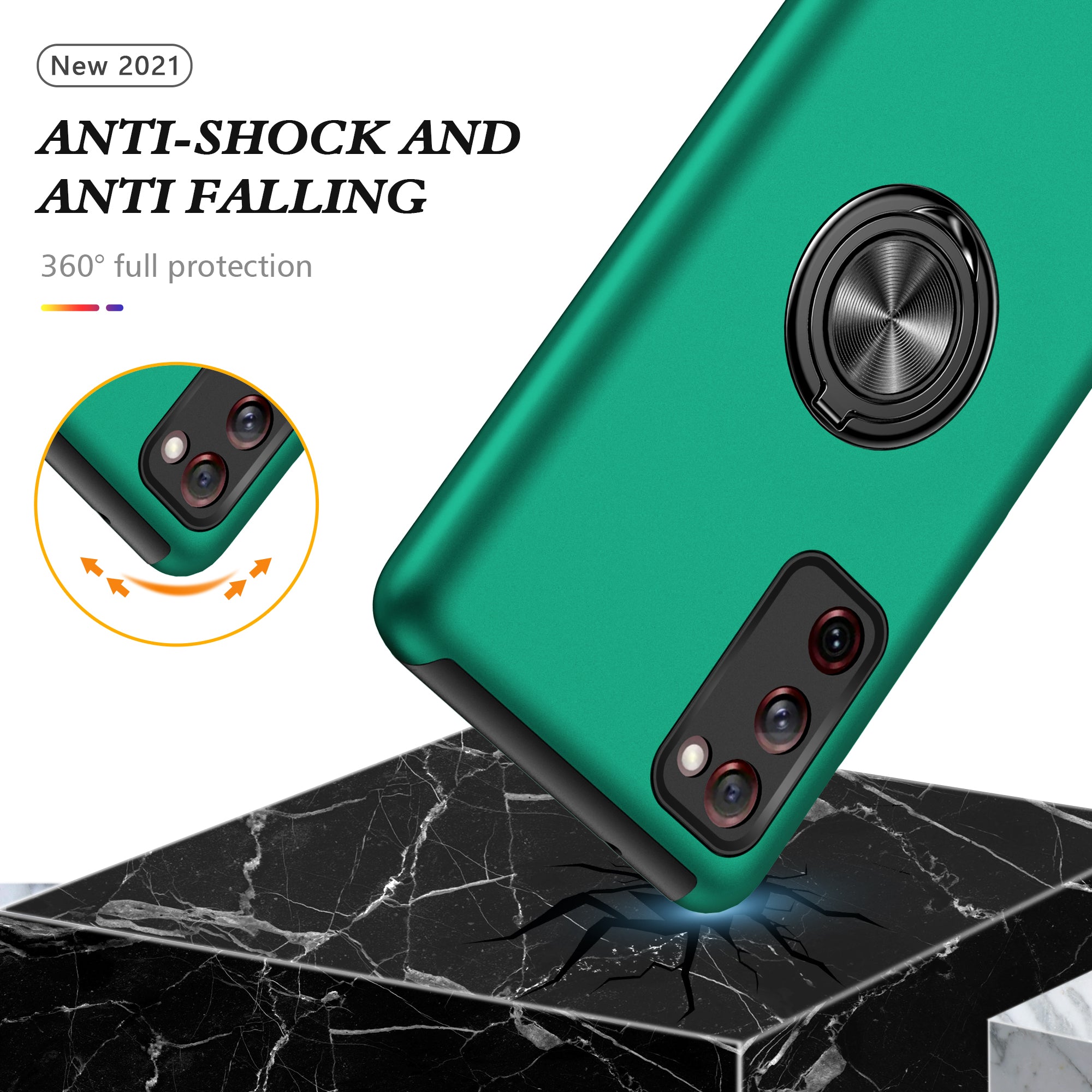 Ring Shape Kickstand Design Shock Absorption Hybrid Phone Case Cover for Samsung Galaxy S20 FE/S20 Fan Edition/S20 FE 5G/S20 Fan Edition 5G/S20 Lite/S20 FE 2022 - Blackish Green