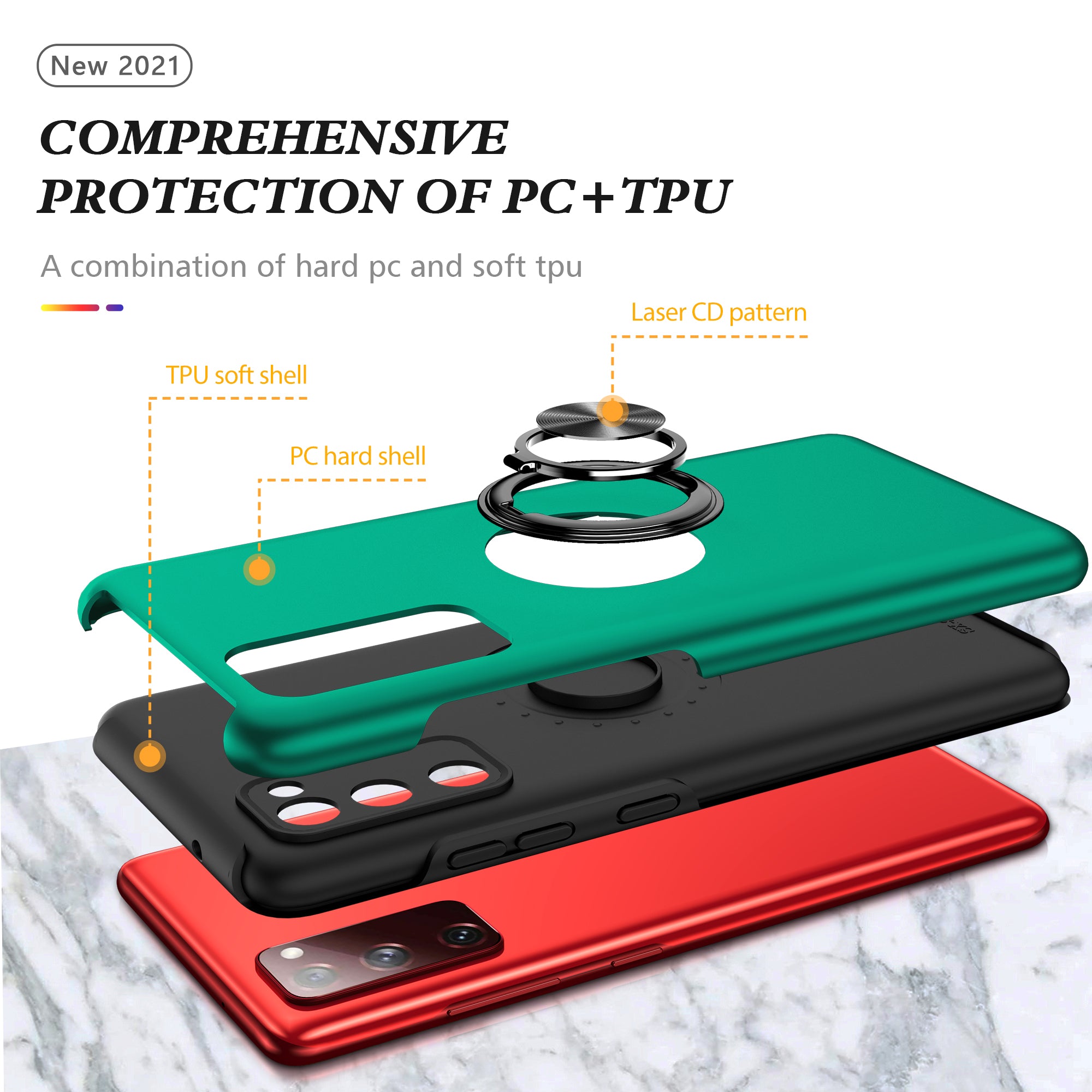 Ring Shape Kickstand Design Shock Absorption Hybrid Phone Case Cover for Samsung Galaxy S20 FE/S20 Fan Edition/S20 FE 5G/S20 Fan Edition 5G/S20 Lite/S20 FE 2022 - Blackish Green