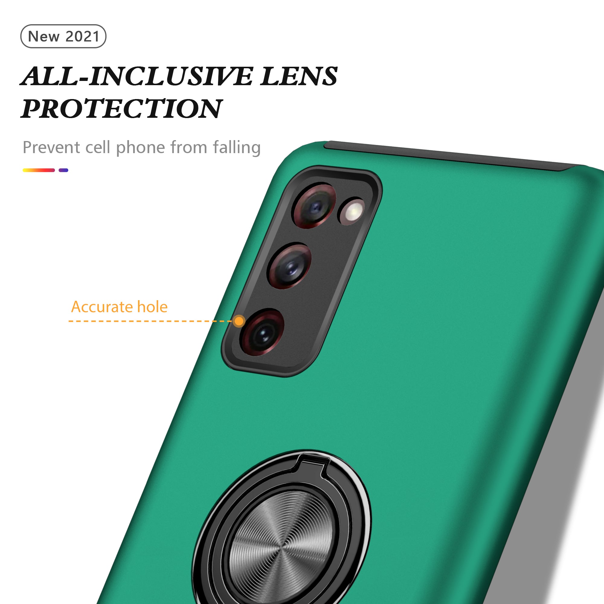 Ring Shape Kickstand Design Shock Absorption Hybrid Phone Case Cover for Samsung Galaxy S20 FE/S20 Fan Edition/S20 FE 5G/S20 Fan Edition 5G/S20 Lite/S20 FE 2022 - Blackish Green