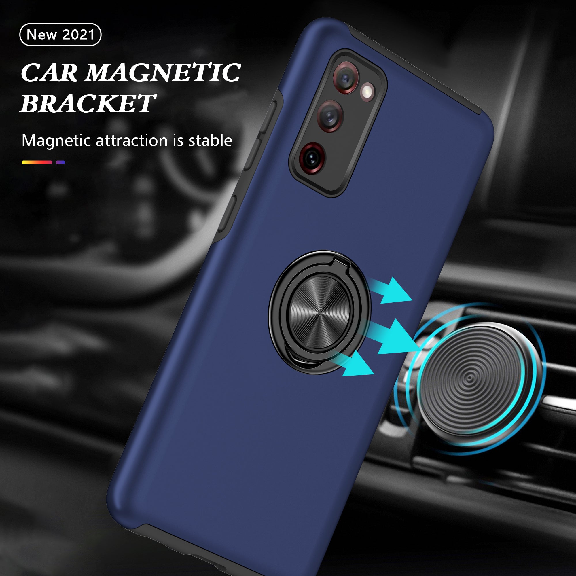 Ring Shape Kickstand Design Shock Absorption Hybrid Phone Case Cover for Samsung Galaxy S20 FE/S20 Fan Edition/S20 FE 5G/S20 Fan Edition 5G/S20 Lite/S20 FE 2022 - Navy Blue