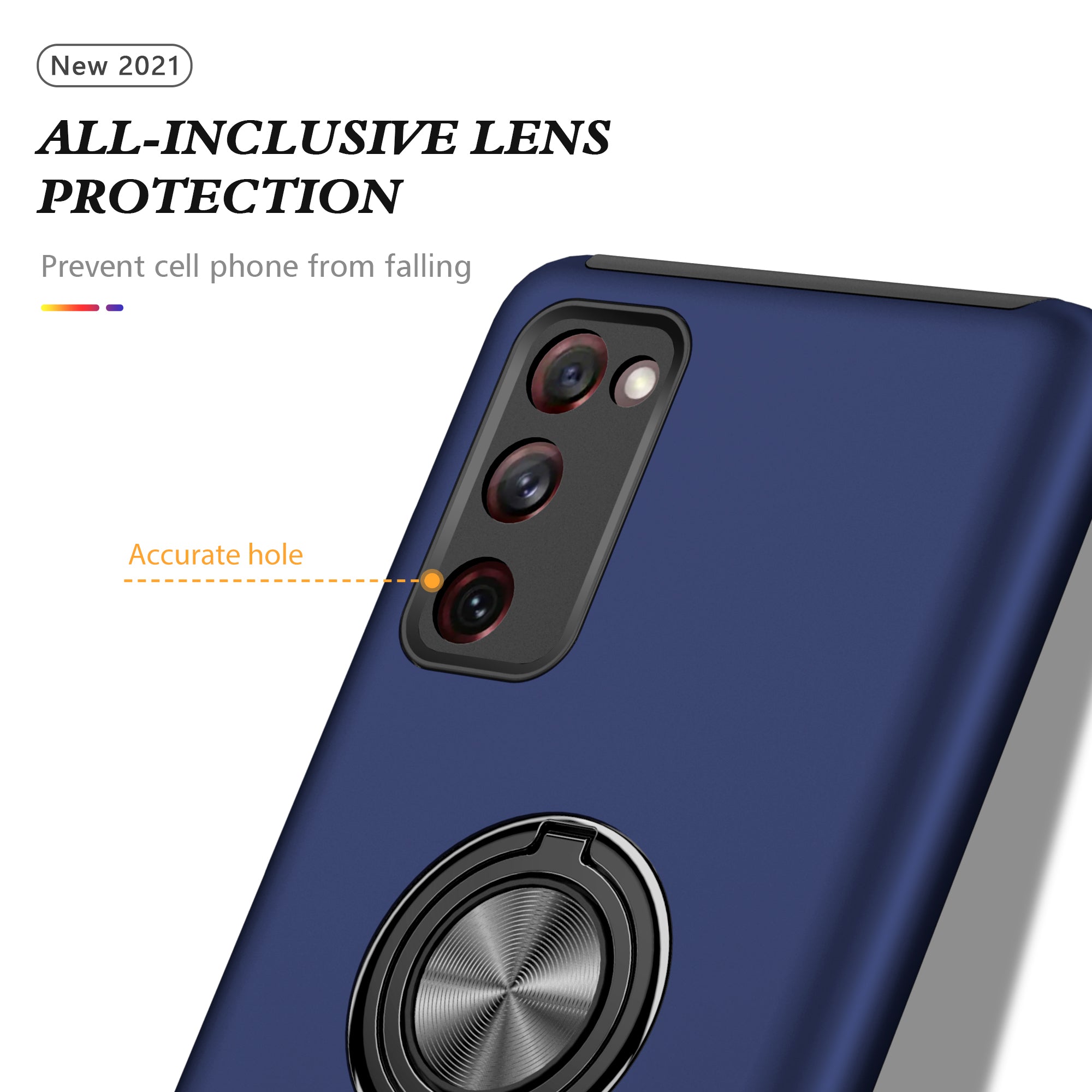 Ring Shape Kickstand Design Shock Absorption Hybrid Phone Case Cover for Samsung Galaxy S20 FE/S20 Fan Edition/S20 FE 5G/S20 Fan Edition 5G/S20 Lite/S20 FE 2022 - Navy Blue