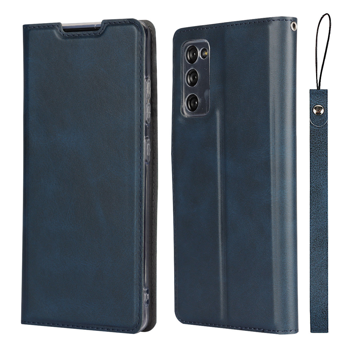 Card Slot Phone Cover Leather Stand Case with Strap for Samsung Galaxy S20 FE/S20 Fan Edition/S20 FE 5G/S20 Fan Edition 5G - Blue