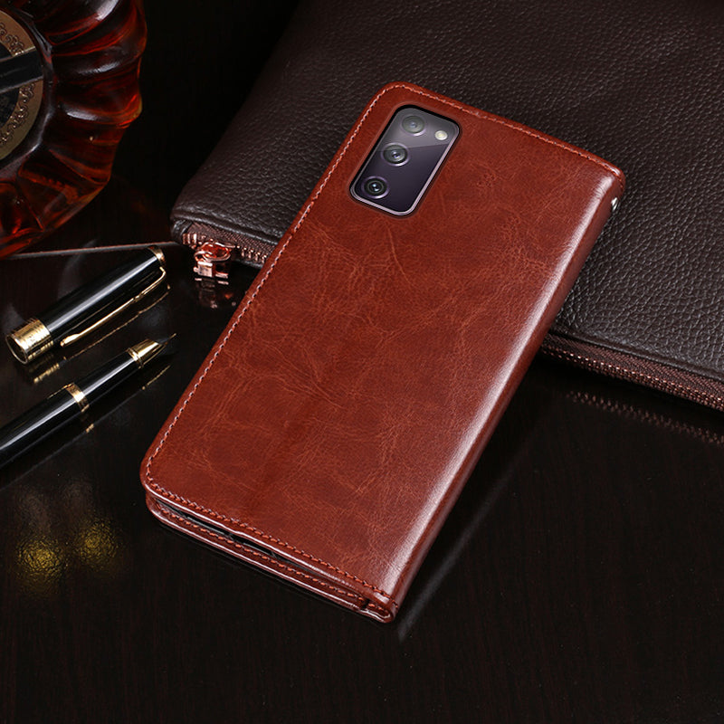 IDEWEI Wallet Design Crazy Horse Texture Leather Mobile Casing for Samsung Galaxy S20 FE/S20 Fan Edition/S20 FE 5G/S20 Fan Edition 5G - Red