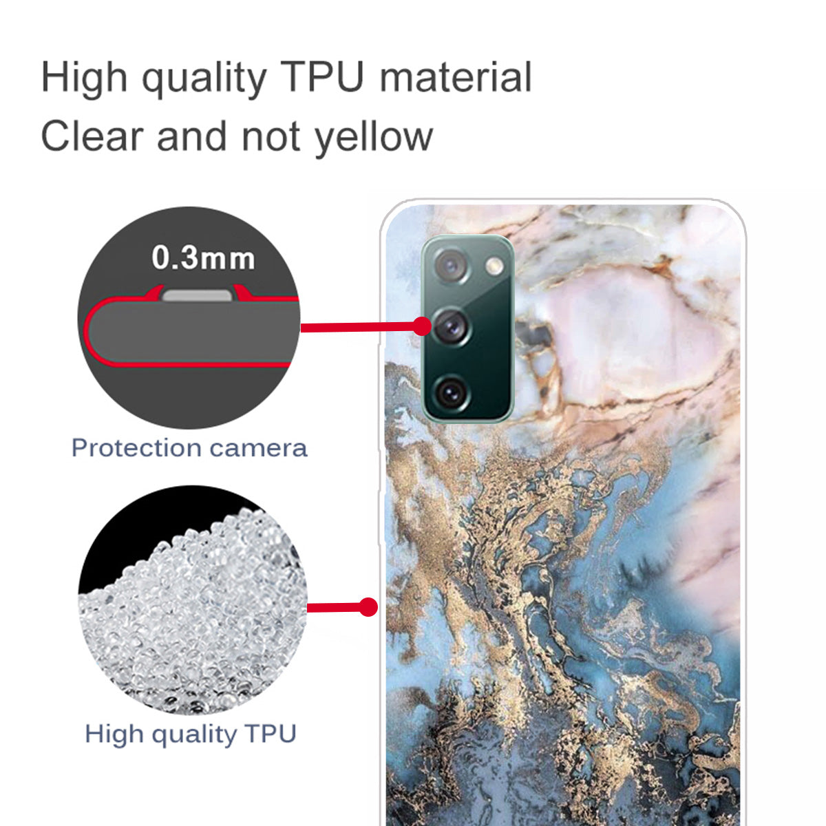 Soft TPU Shockproof Marble Pattern Phone Back Cover Case for Samsung Galaxy S20 FE/S20 Fan Edition/S20 FE 5G/S20 Fan Edition 5G/S20 Lite/S20 FE 2022 - Style D