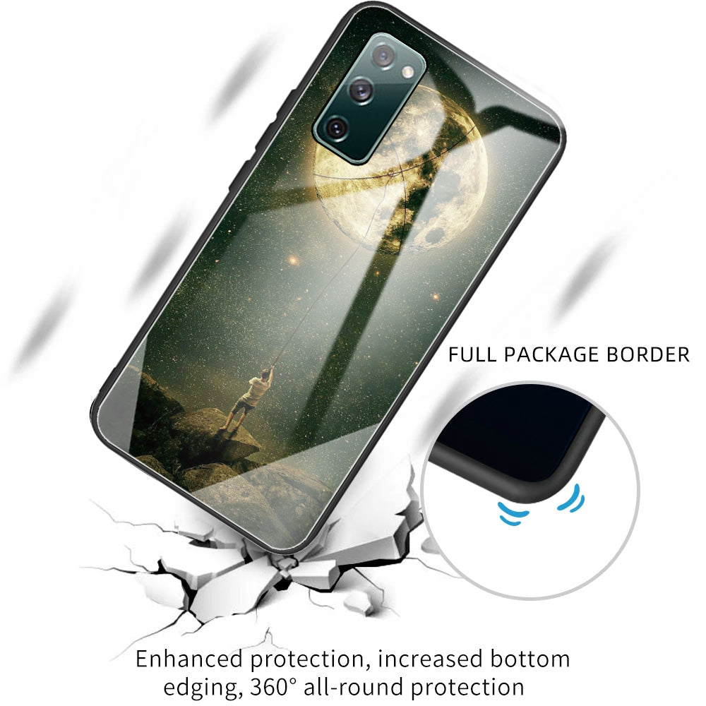 Pattern Printing Tempered Glass + TPU Case Phone Cover for Samsung Galaxy S20 FE/S20 FE 5G/S20 Lite/S20 FE 2022 Phone Shell - Men under the Moon