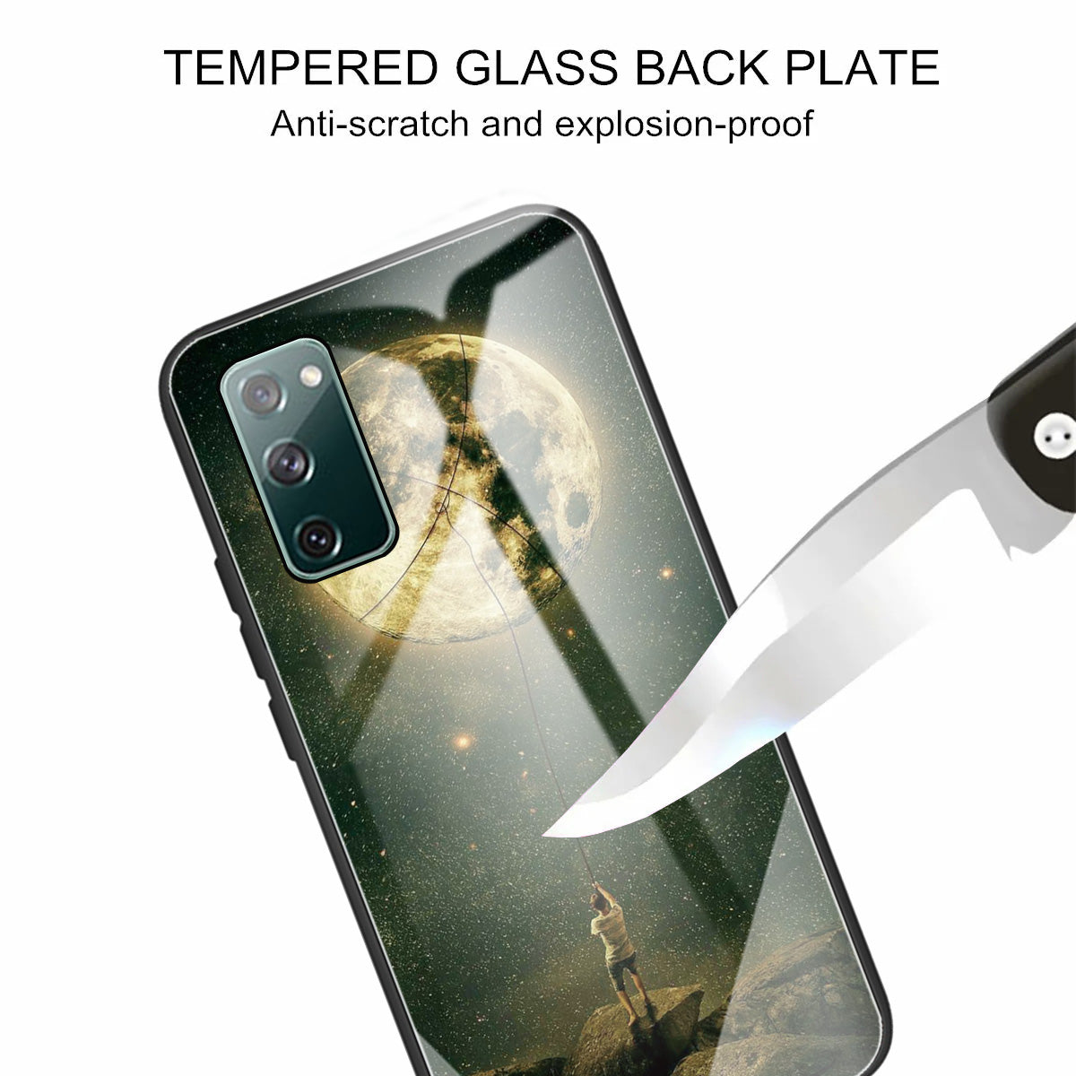 Pattern Printing Tempered Glass + TPU Case Phone Cover for Samsung Galaxy S20 FE/S20 FE 5G/S20 Lite/S20 FE 2022 Phone Shell - Men under the Moon