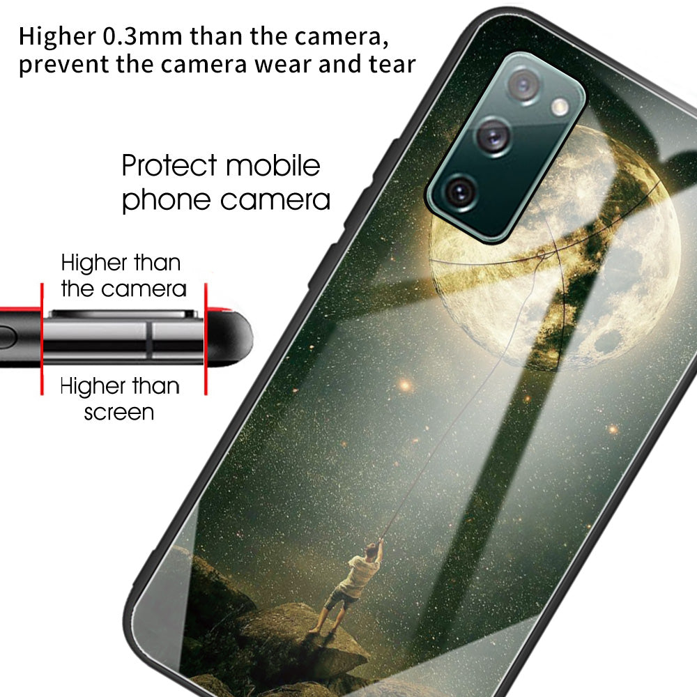 Pattern Printing Tempered Glass + TPU Case Phone Cover for Samsung Galaxy S20 FE/S20 FE 5G/S20 Lite/S20 FE 2022 Phone Shell - Men under the Moon