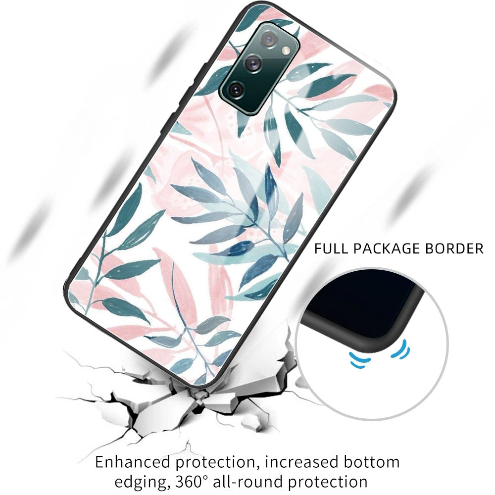 Pattern Printing Tempered Glass + TPU Case Phone Cover for Samsung Galaxy S20 FE/S20 FE 5G/S20 Lite/S20 FE 2022 Phone Shell - Leaves