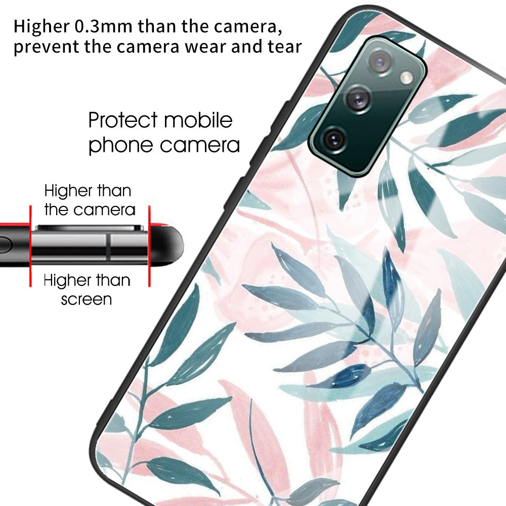 Pattern Printing Tempered Glass + TPU Case Phone Cover for Samsung Galaxy S20 FE/S20 FE 5G/S20 Lite/S20 FE 2022 Phone Shell - Leaves