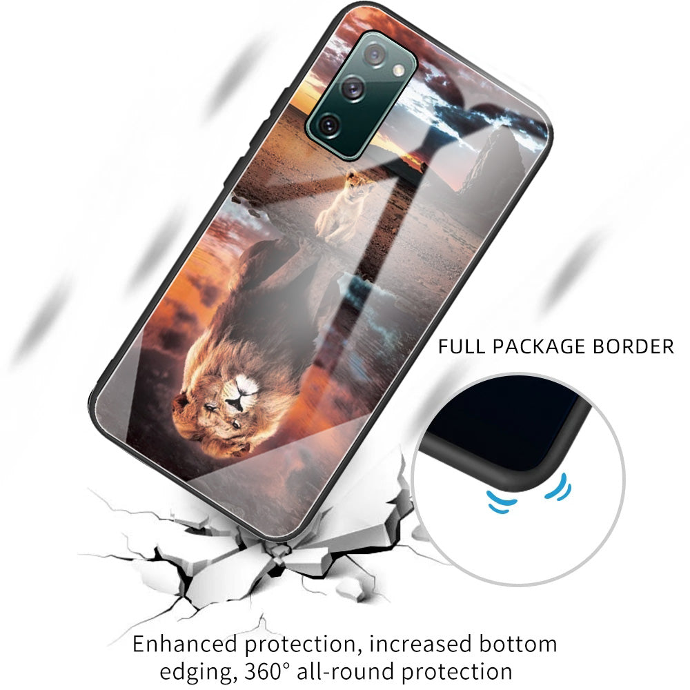 Pattern Printing Tempered Glass + TPU Case Phone Cover for Samsung Galaxy S20 FE/S20 FE 5G/S20 Lite/S20 FE 2022 Phone Shell - Lion in the Sunset