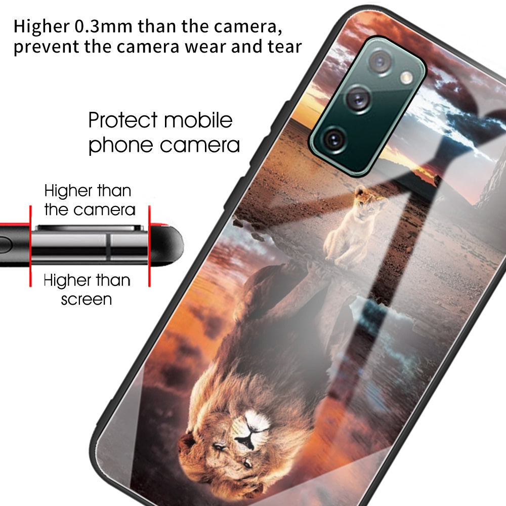 Pattern Printing Tempered Glass + TPU Case Phone Cover for Samsung Galaxy S20 FE/S20 FE 5G/S20 Lite/S20 FE 2022 Phone Shell - Lion in the Sunset