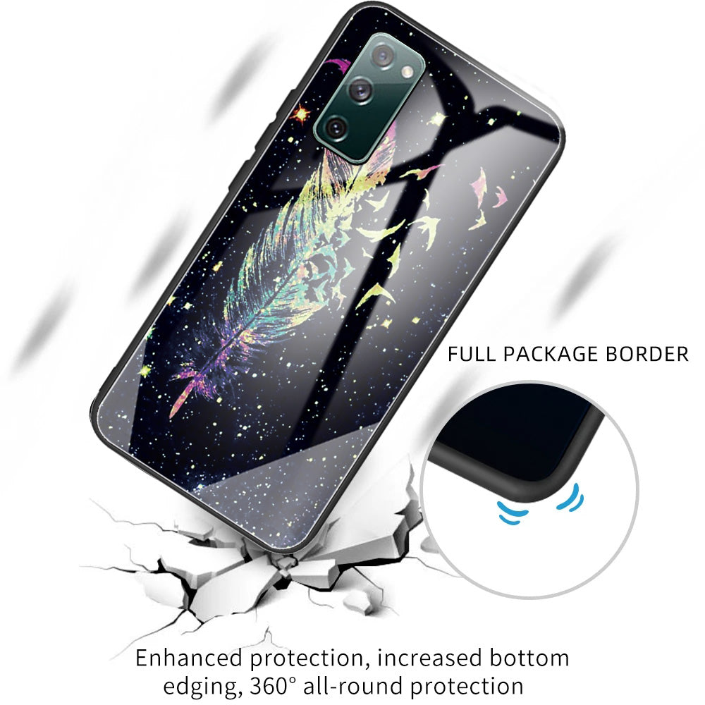 Pattern Printing Tempered Glass + TPU Case Phone Cover for Samsung Galaxy S20 FE/S20 FE 5G/S20 Lite/S20 FE 2022 Phone Shell - Feather