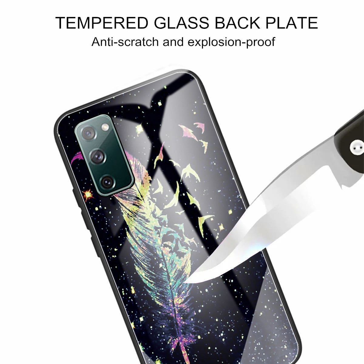 Pattern Printing Tempered Glass + TPU Case Phone Cover for Samsung Galaxy S20 FE/S20 FE 5G/S20 Lite/S20 FE 2022 Phone Shell - Feather