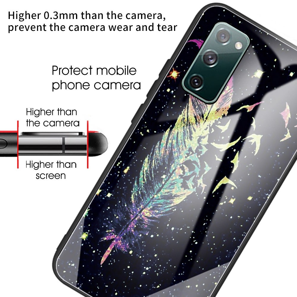 Pattern Printing Tempered Glass + TPU Case Phone Cover for Samsung Galaxy S20 FE/S20 FE 5G/S20 Lite/S20 FE 2022 Phone Shell - Feather