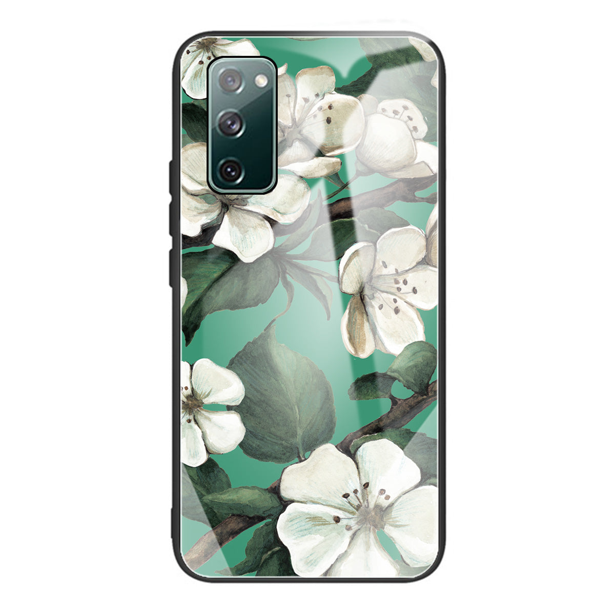 Pattern Printing Tempered Glass + TPU Case Phone Cover for Samsung Galaxy S20 FE/S20 FE 5G/S20 Lite/S20 FE 2022 Phone Shell - White Flower