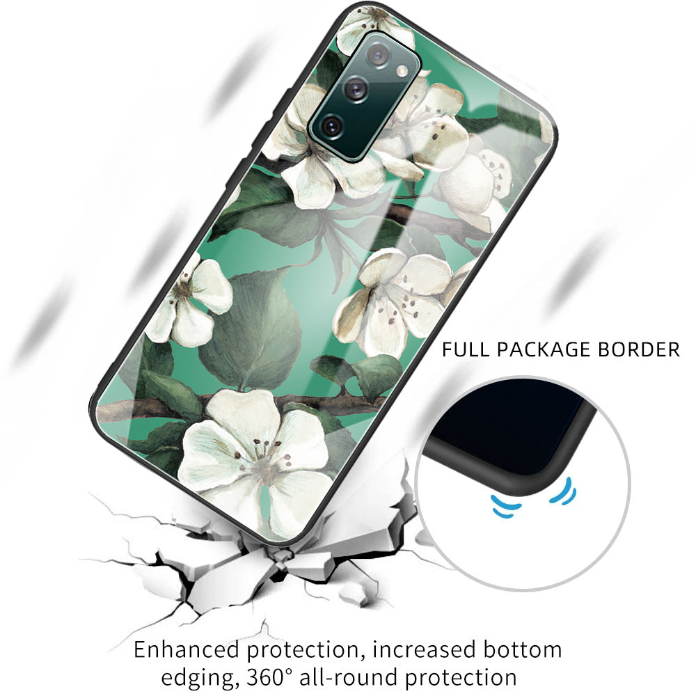 Pattern Printing Tempered Glass + TPU Case Phone Cover for Samsung Galaxy S20 FE/S20 FE 5G/S20 Lite/S20 FE 2022 Phone Shell - White Flower