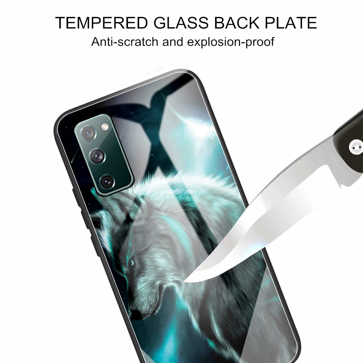 Pattern Printing Tempered Glass + TPU Case Phone Cover for Samsung Galaxy S20 FE/S20 FE 5G/S20 Lite/S20 FE 2022 Phone Shell - Wolf