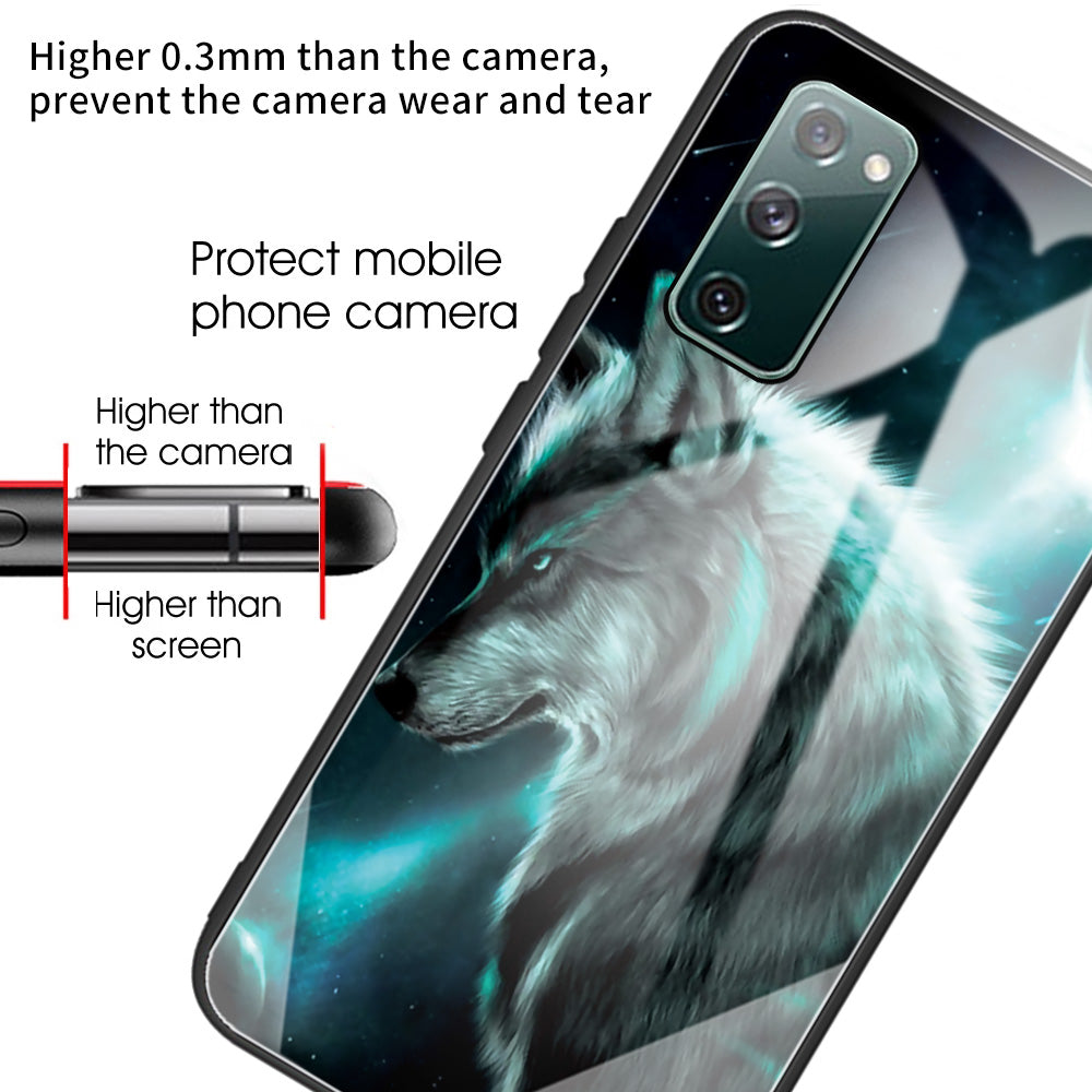 Pattern Printing Tempered Glass + TPU Case Phone Cover for Samsung Galaxy S20 FE/S20 FE 5G/S20 Lite/S20 FE 2022 Phone Shell - Wolf