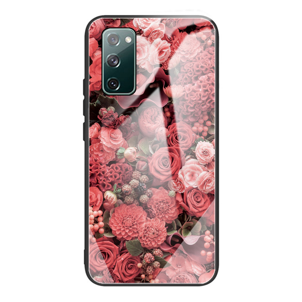 Pattern Printing Tempered Glass + TPU Case Phone Cover for Samsung Galaxy S20 FE/S20 FE 5G/S20 Lite/S20 FE 2022 Phone Shell - Red Flowers