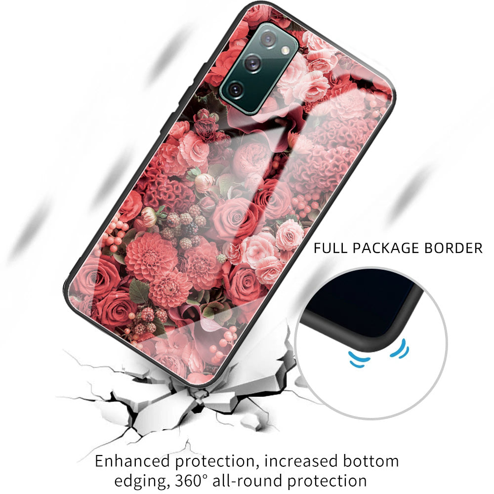 Pattern Printing Tempered Glass + TPU Case Phone Cover for Samsung Galaxy S20 FE/S20 FE 5G/S20 Lite/S20 FE 2022 Phone Shell - Red Flowers