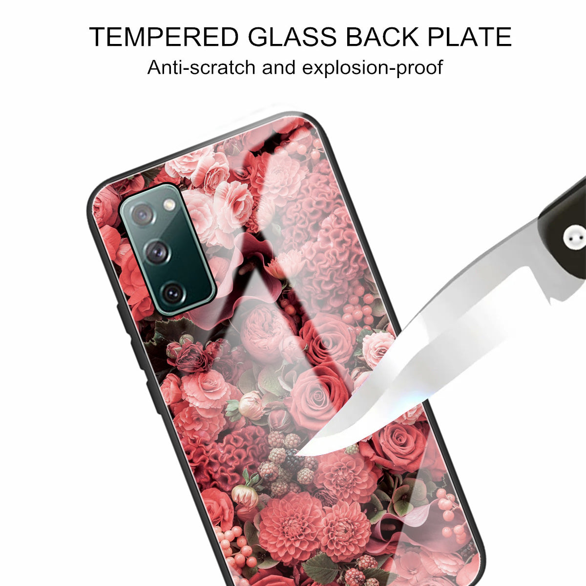 Pattern Printing Tempered Glass + TPU Case Phone Cover for Samsung Galaxy S20 FE/S20 FE 5G/S20 Lite/S20 FE 2022 Phone Shell - Red Flowers