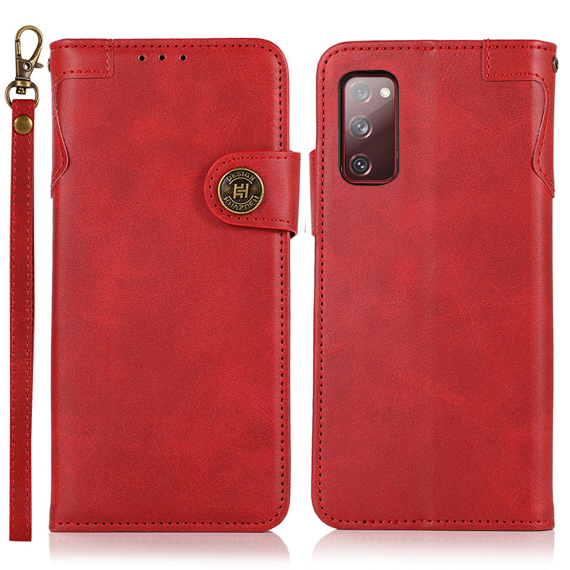 KHAZNEH Shockproof PU Leather Stand Wallet Mobile Phone Cover for Samsung Galaxy S20 FE/S20 Fan Edition/S20 FE 5G/S20 Fan Edition 5G/S20 Lite/S20 FE 2022 - Red