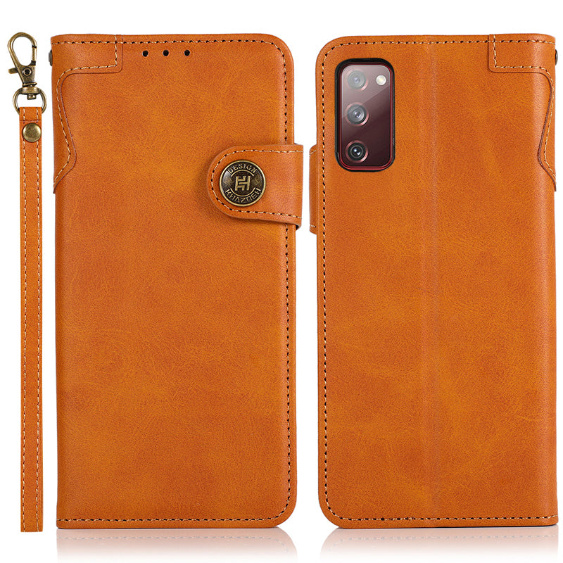 KHAZNEH Shockproof PU Leather Stand Wallet Mobile Phone Cover for Samsung Galaxy S20 FE/S20 Fan Edition/S20 FE 5G/S20 Fan Edition 5G/S20 Lite/S20 FE 2022 - Brown