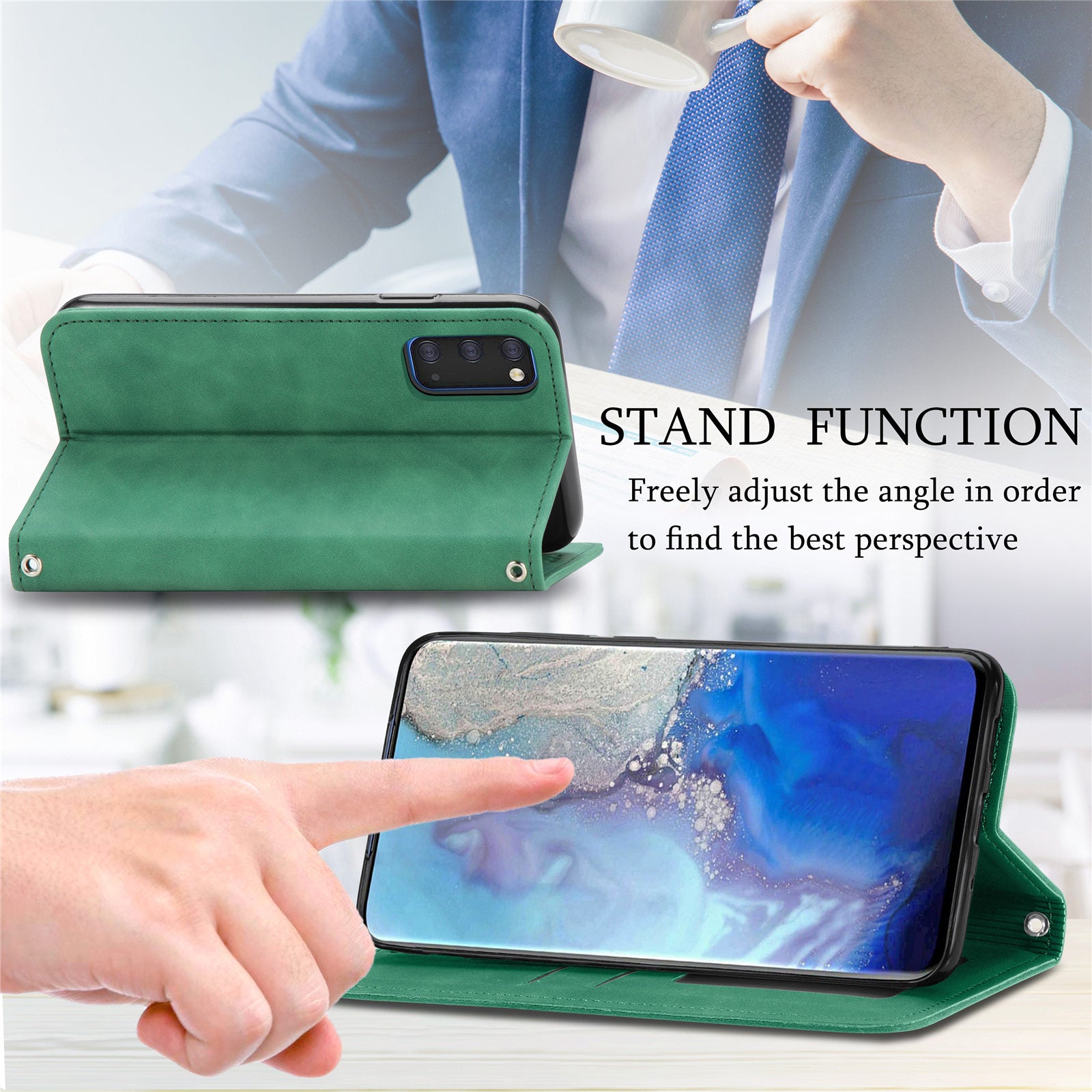 Auto-absorbed Vintage PU Leather Phone Cover Casing for Samsung Galaxy S20 4G/S20 5G - Green