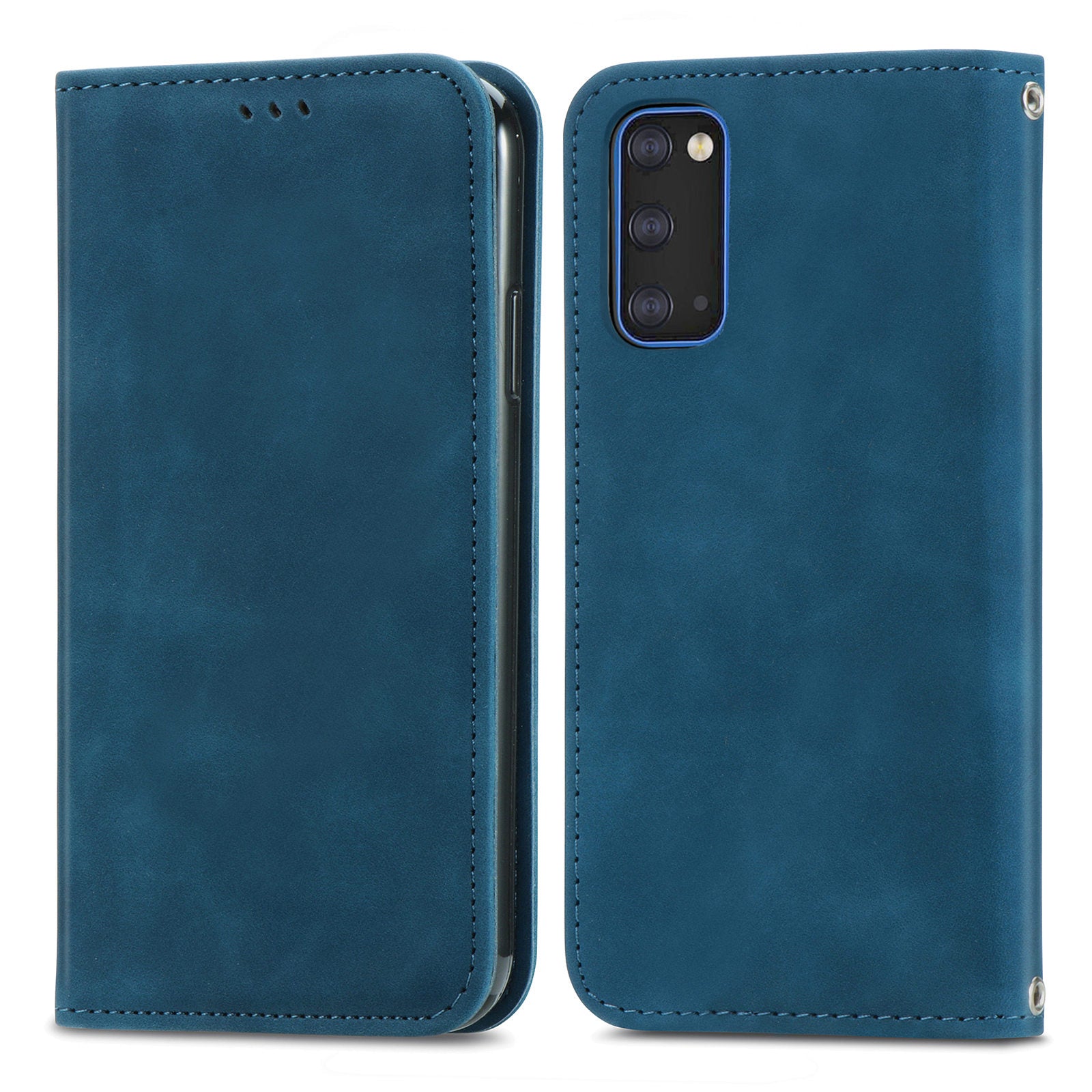 Auto-absorbed Vintage PU Leather Phone Cover Casing for Samsung Galaxy S20 4G/S20 5G - Blue