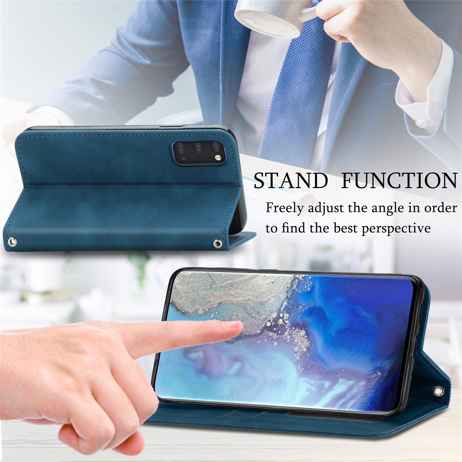 Auto-absorbed Vintage PU Leather Phone Cover Casing for Samsung Galaxy S20 4G/S20 5G - Blue