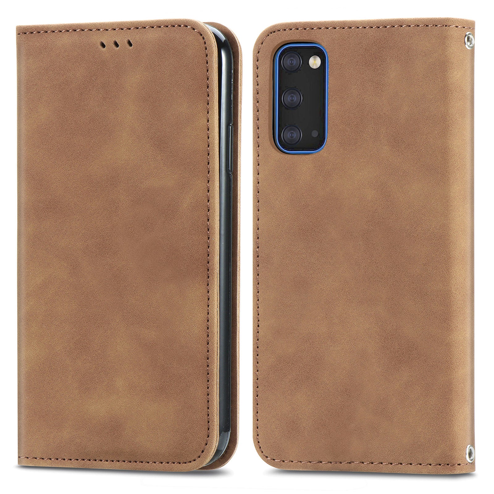 Auto-absorbed Vintage PU Leather Phone Cover Casing for Samsung Galaxy S20 4G/S20 5G - Brown