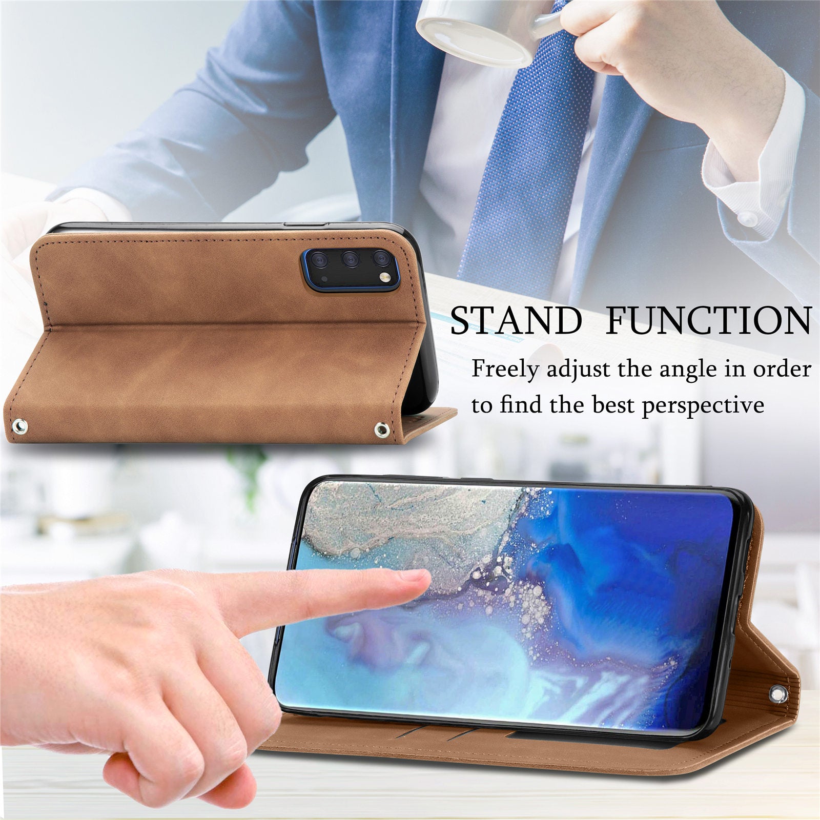 Auto-absorbed Vintage PU Leather Phone Cover Casing for Samsung Galaxy S20 4G/S20 5G - Brown