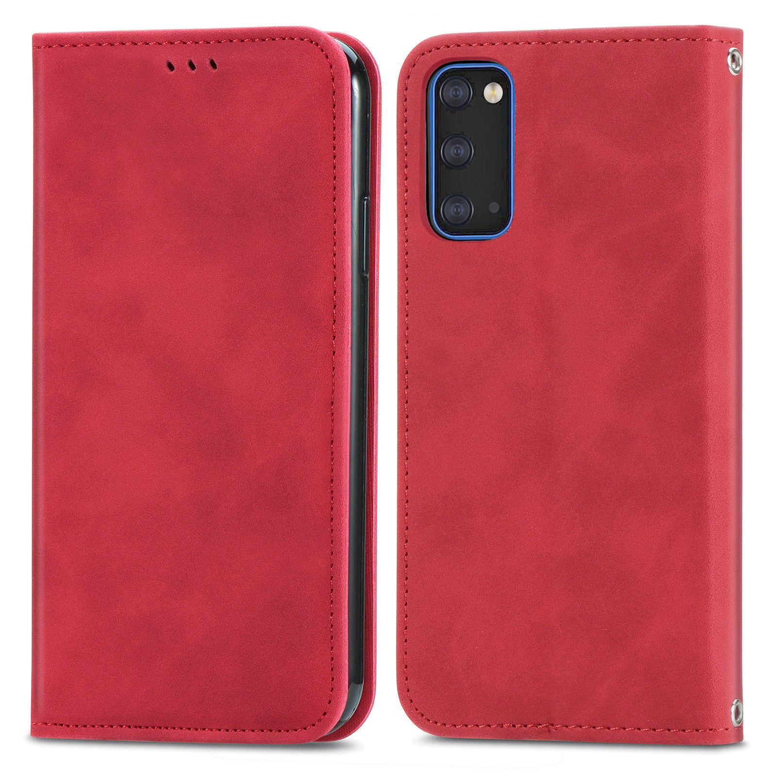 Auto-absorbed Vintage PU Leather Phone Cover Casing for Samsung Galaxy S20 4G/S20 5G - Red