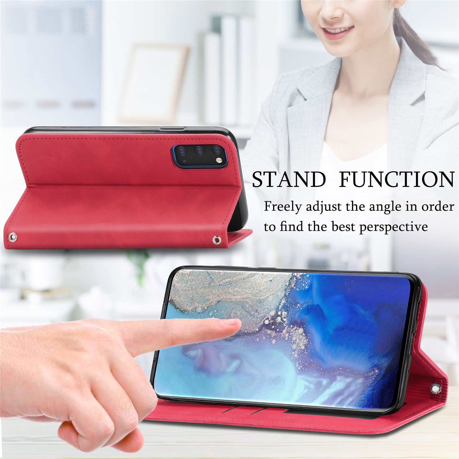 Auto-absorbed Vintage PU Leather Phone Cover Casing for Samsung Galaxy S20 4G/S20 5G - Red