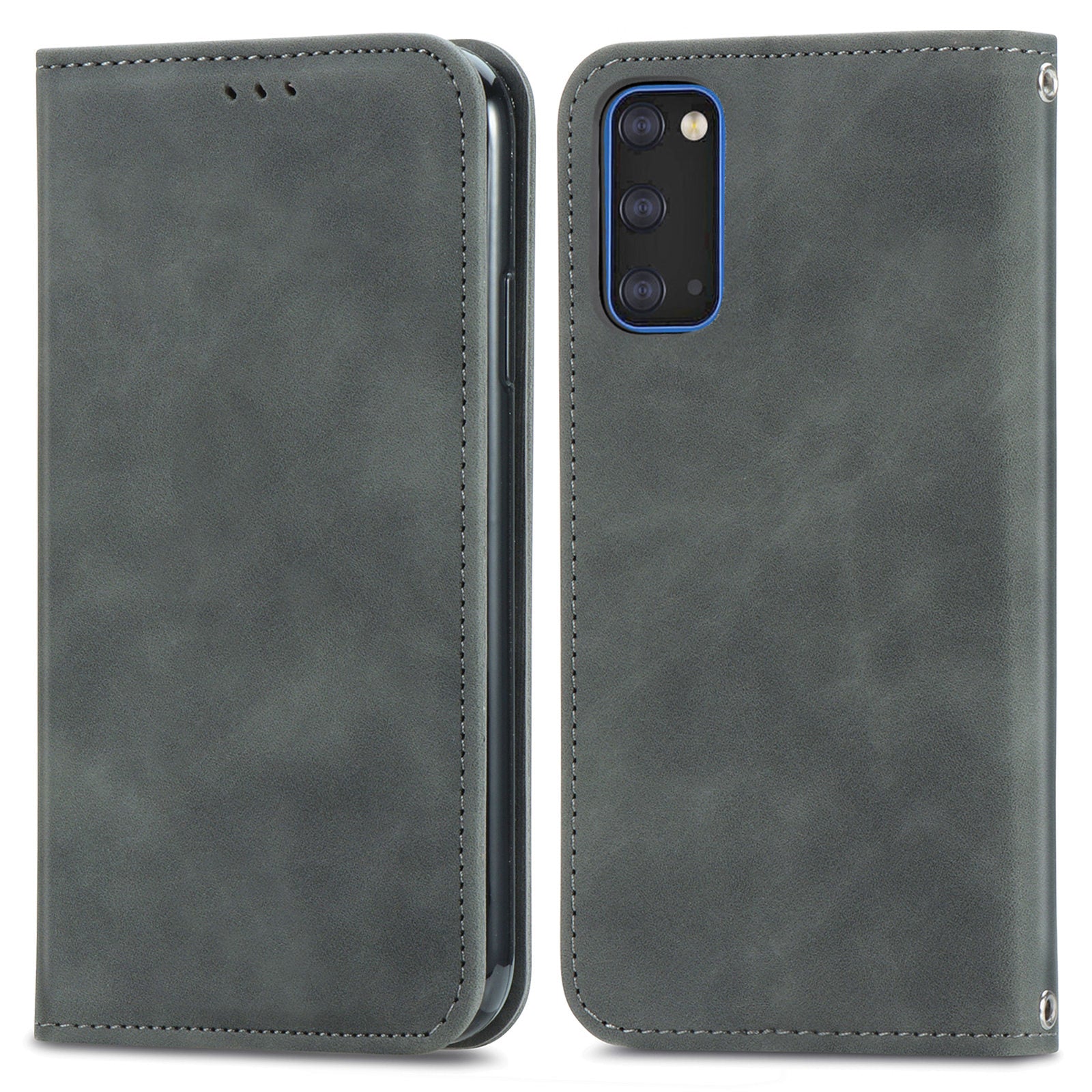 Auto-absorbed Vintage PU Leather Phone Cover Casing for Samsung Galaxy S20 4G/S20 5G - Grey