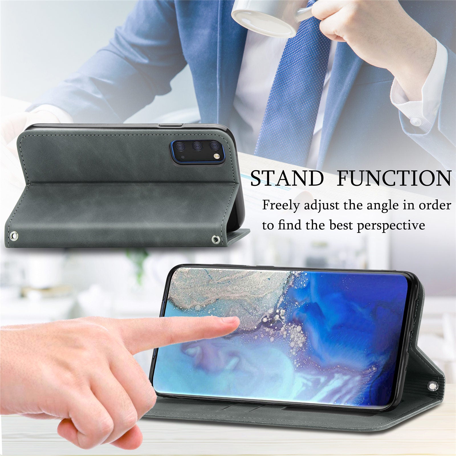 Auto-absorbed Vintage PU Leather Phone Cover Casing for Samsung Galaxy S20 4G/S20 5G - Grey