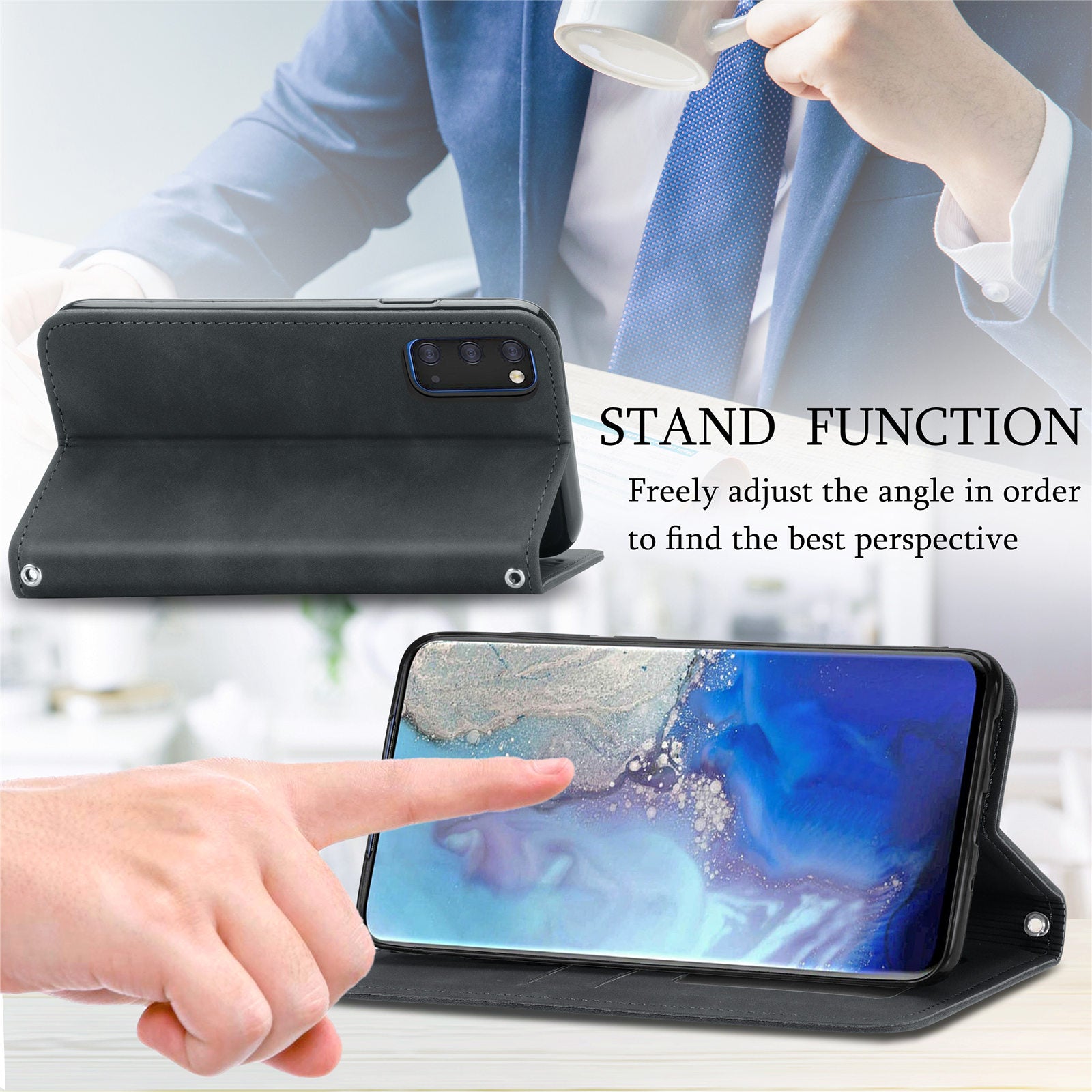 Auto-absorbed Vintage PU Leather Phone Cover Casing for Samsung Galaxy S20 4G/S20 5G - Black