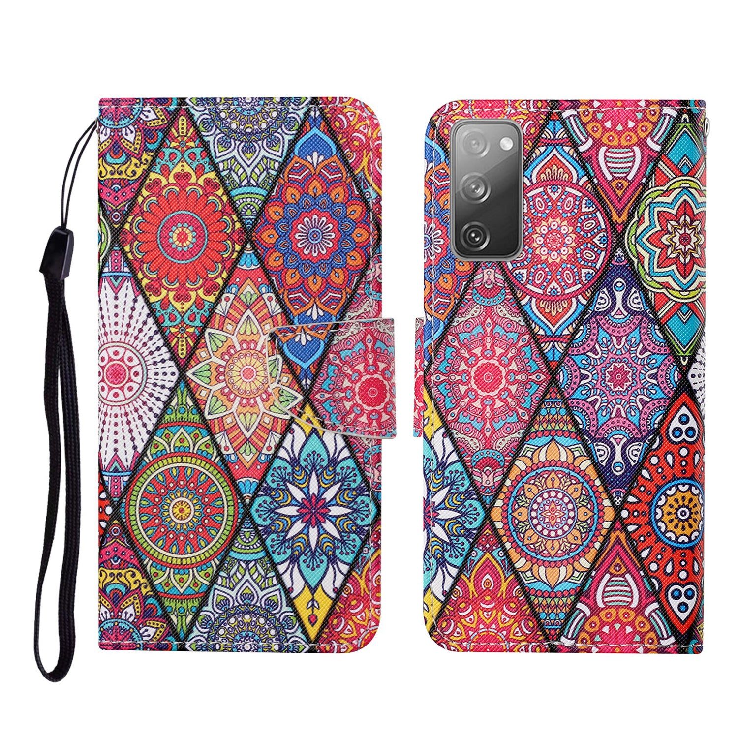 Pattern Printing Wallet Design Phone Cover PU Leather Stand Case with Strap for Samsung Galaxy S20 FE/S20 Fan Edition/S20 FE 5G/S20 Fan Edition 5G/S20 Lite/S20 FE 2022 - Mandala Pattern