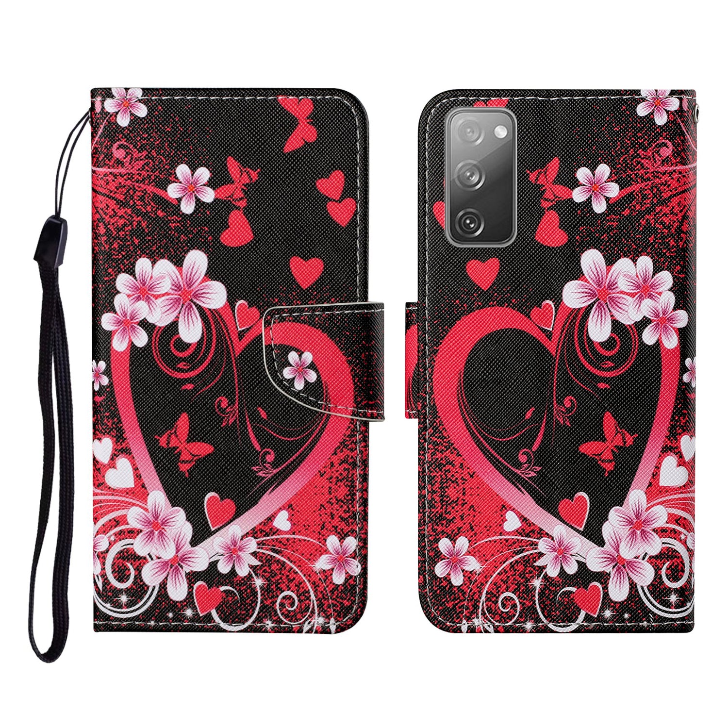 Pattern Printing Wallet Design Phone Cover PU Leather Stand Case with Strap for Samsung Galaxy S20 FE/S20 Fan Edition/S20 FE 5G/S20 Fan Edition 5G/S20 Lite/S20 FE 2022 - Heart