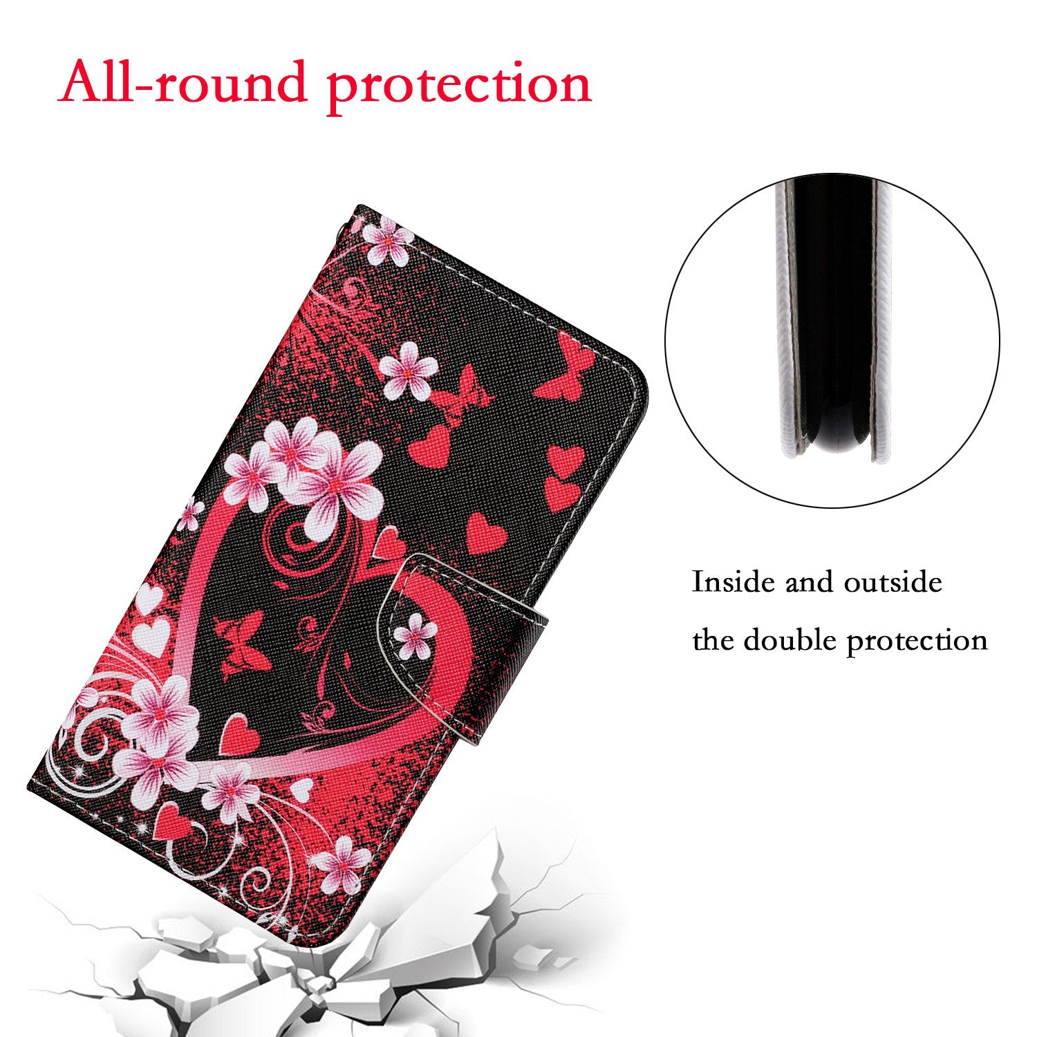 Pattern Printing Wallet Design Phone Cover PU Leather Stand Case with Strap for Samsung Galaxy S20 FE/S20 Fan Edition/S20 FE 5G/S20 Fan Edition 5G/S20 Lite/S20 FE 2022 - Heart