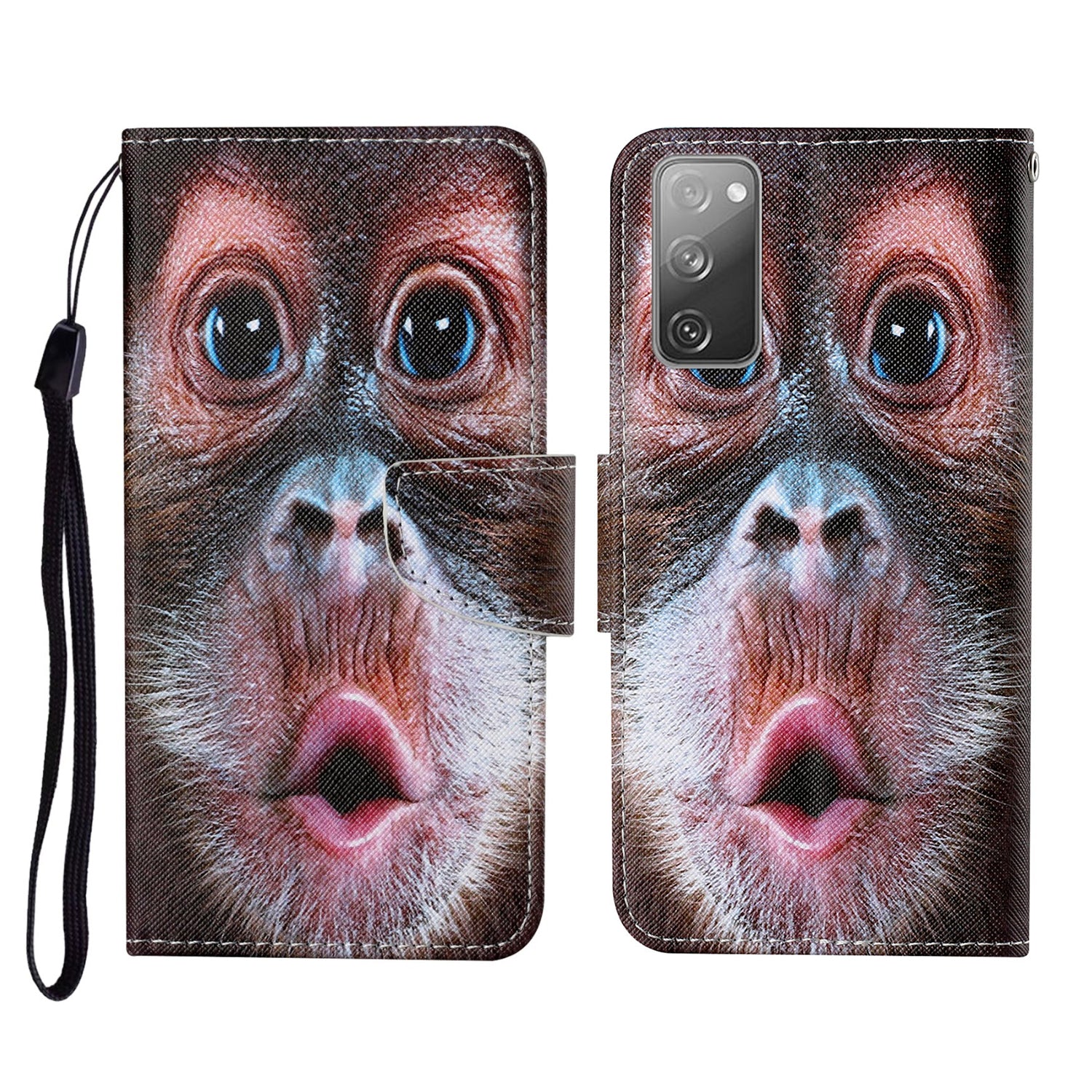 Pattern Printing Wallet Design Phone Cover PU Leather Stand Case with Strap for Samsung Galaxy S20 FE/S20 Fan Edition/S20 FE 5G/S20 Fan Edition 5G/S20 Lite/S20 FE 2022 - Monkey