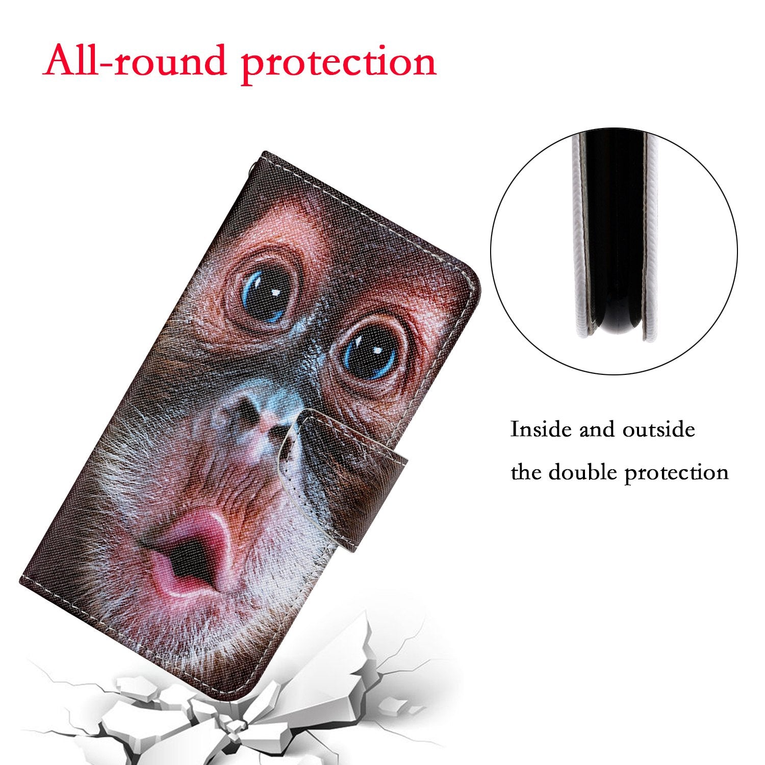 Pattern Printing Wallet Design Phone Cover PU Leather Stand Case with Strap for Samsung Galaxy S20 FE/S20 Fan Edition/S20 FE 5G/S20 Fan Edition 5G/S20 Lite/S20 FE 2022 - Monkey