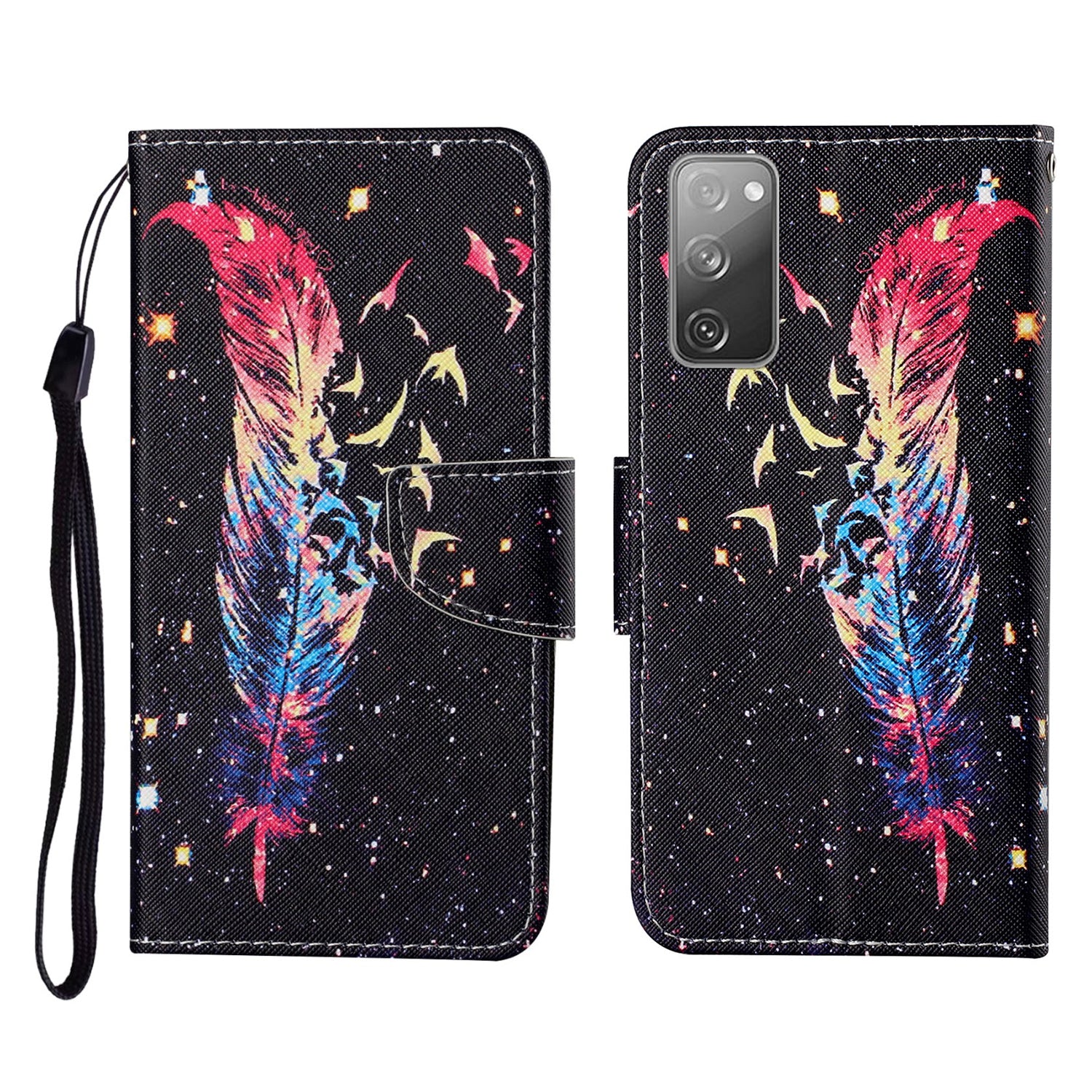 Pattern Printing Wallet Design Phone Cover PU Leather Stand Case with Strap for Samsung Galaxy S20 FE/S20 Fan Edition/S20 FE 5G/S20 Fan Edition 5G/S20 Lite/S20 FE 2022 - Feather