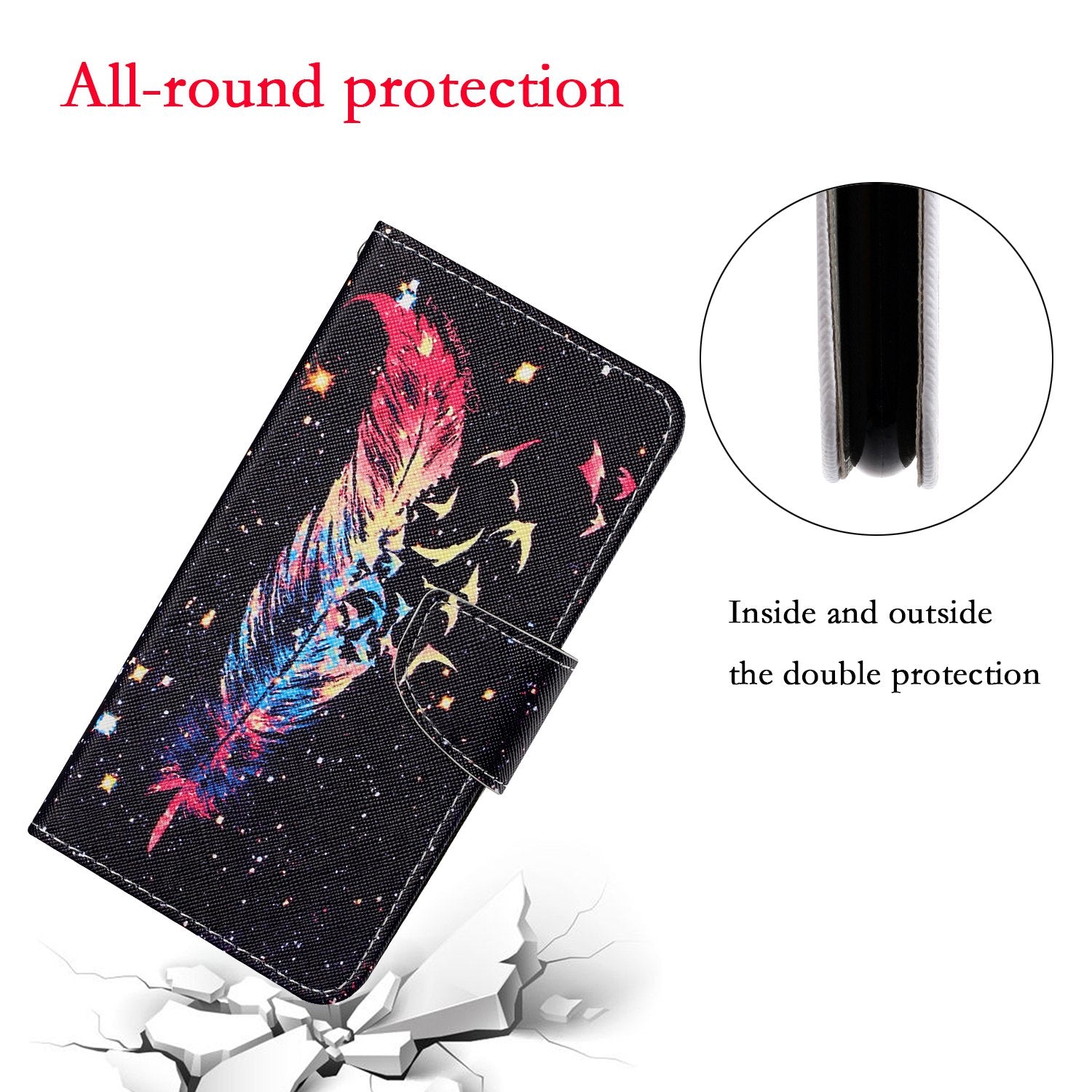 Pattern Printing Wallet Design Phone Cover PU Leather Stand Case with Strap for Samsung Galaxy S20 FE/S20 Fan Edition/S20 FE 5G/S20 Fan Edition 5G/S20 Lite/S20 FE 2022 - Feather